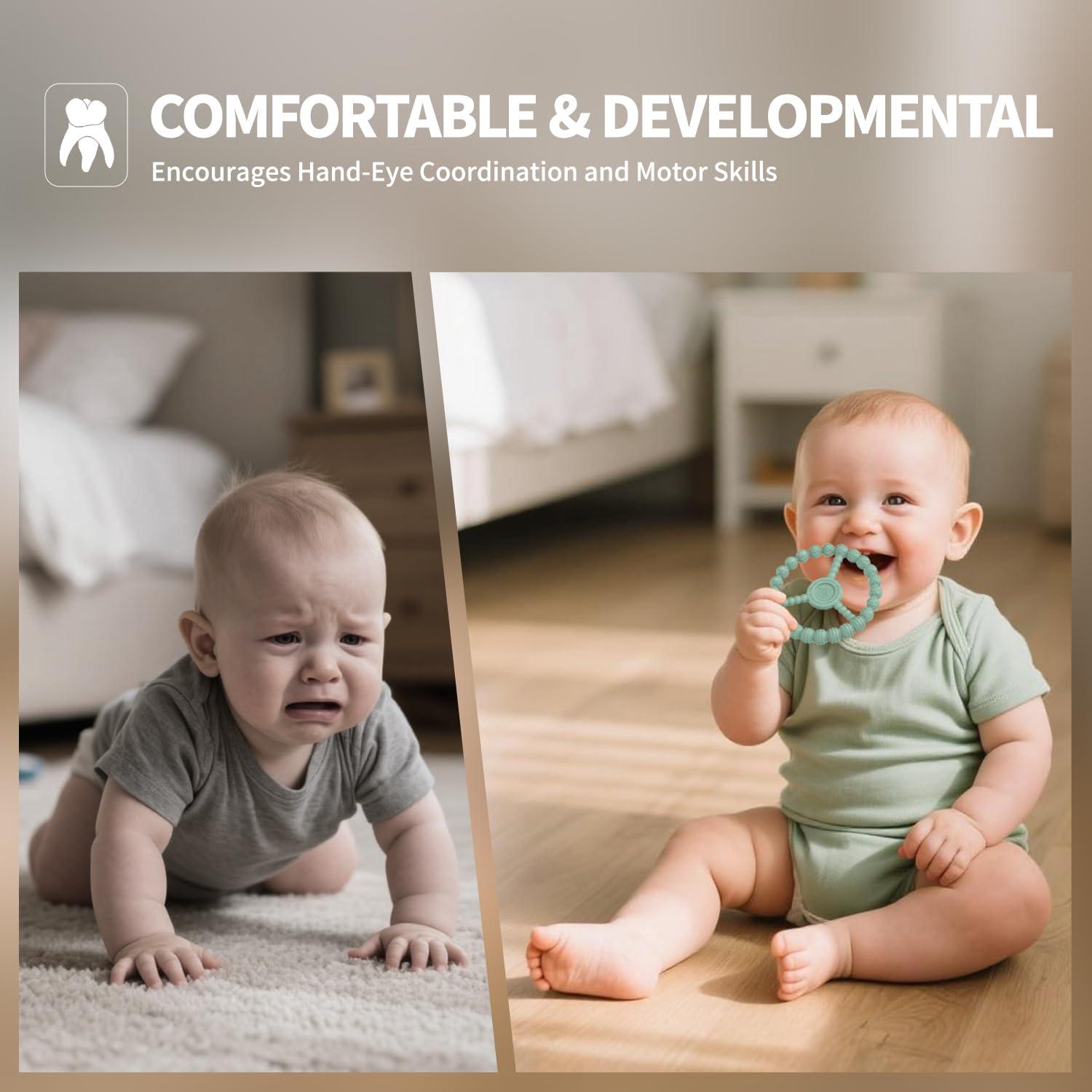 Paquete de 3 Anillos de Dentición de Silicona Bebés 0-12 Meses