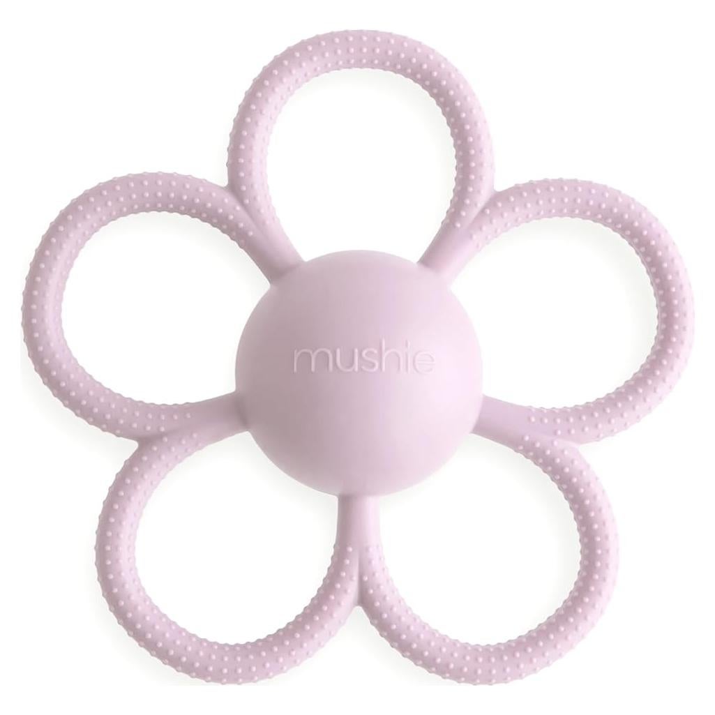 Mordedor y Sonajero de Silicona Mushie Margarita Lila Suave