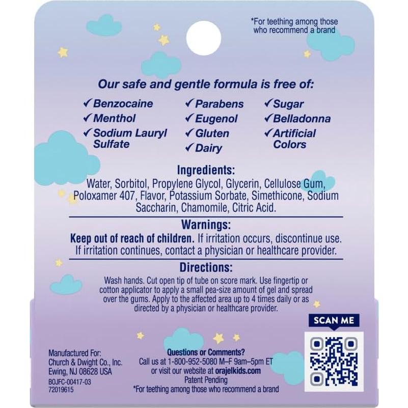 Gel Refrescante Nocturno Orajel Baby 5.1g Sin Medicamentos