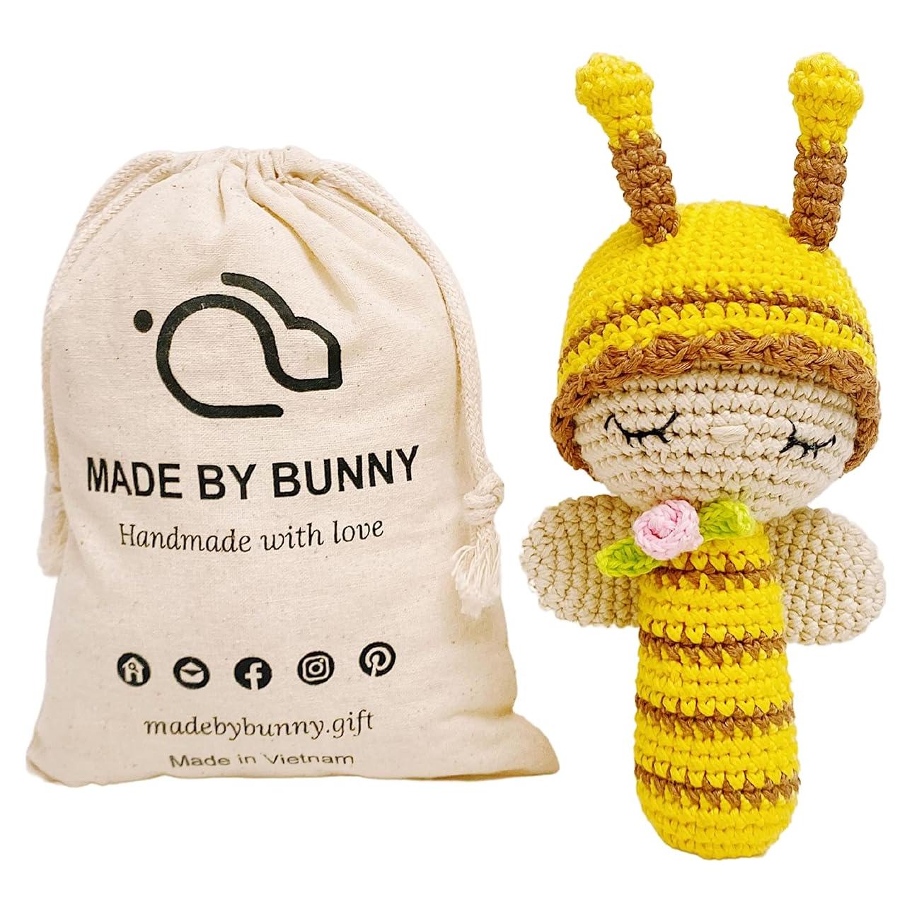 Sonajero Conejo Blanco BUNNY de Lana para Niños 78g