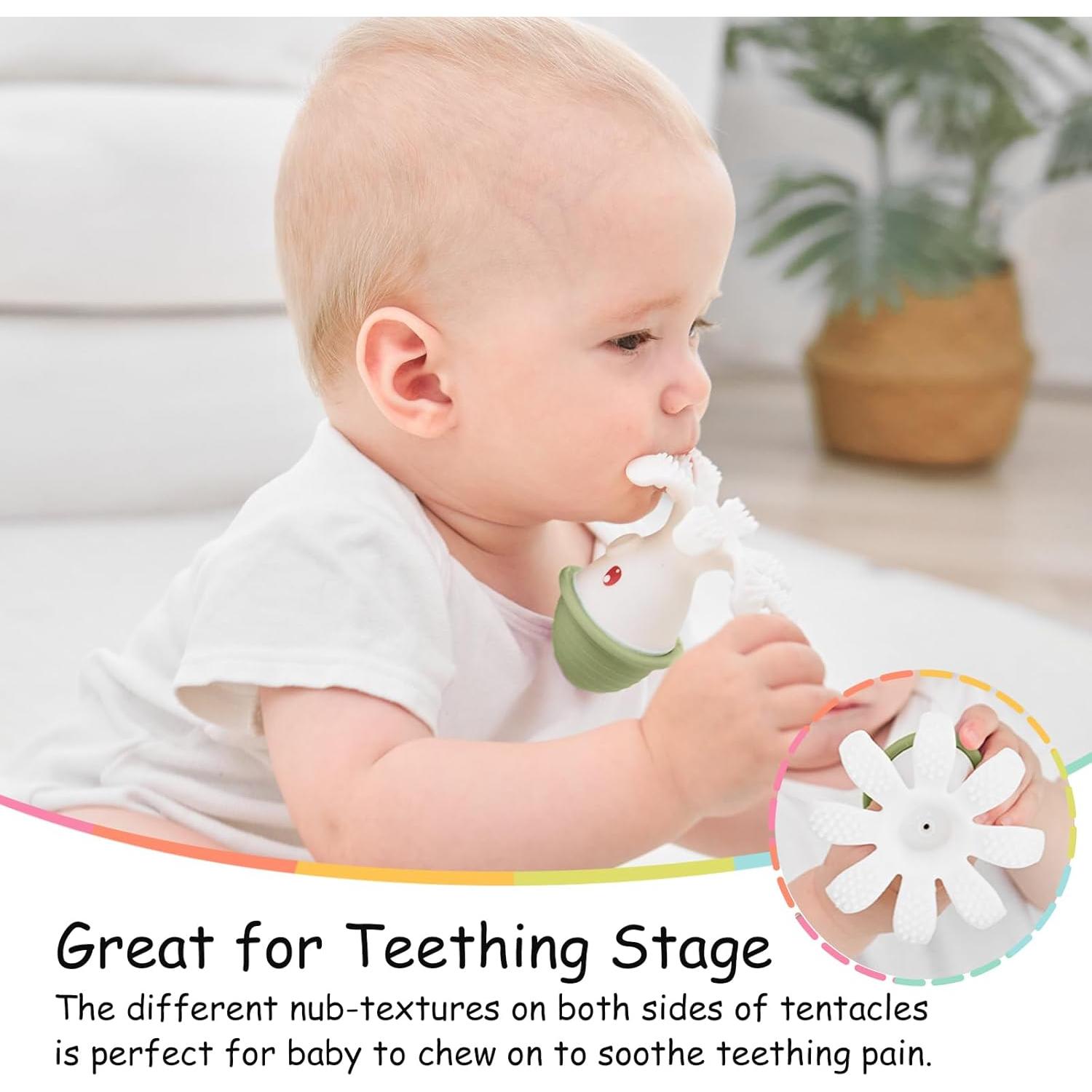 Mordedor Pulpo Mombella de Silicona para Bebés 3 Meses Verde