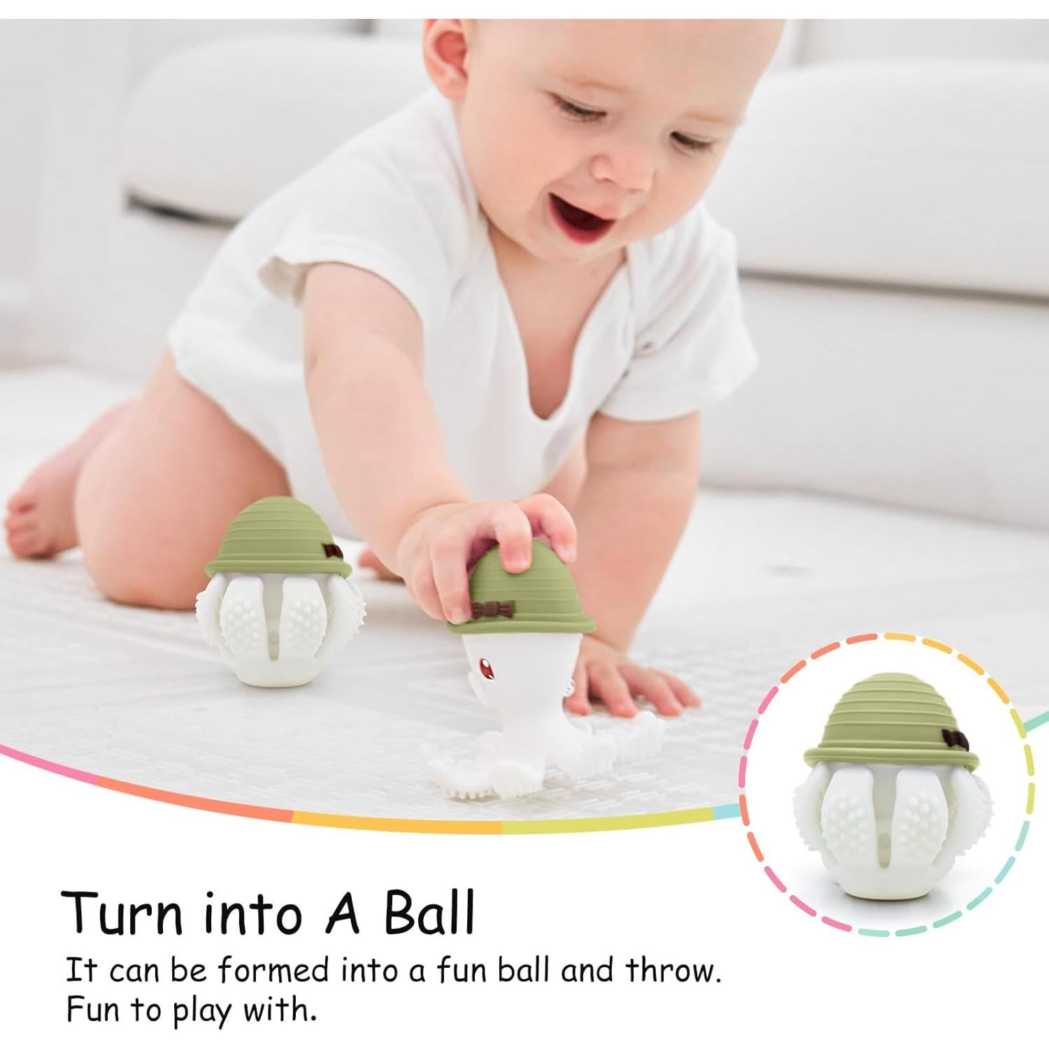 Mordedor Pulpo Mombella de Silicona para Bebés 3 Meses Verde