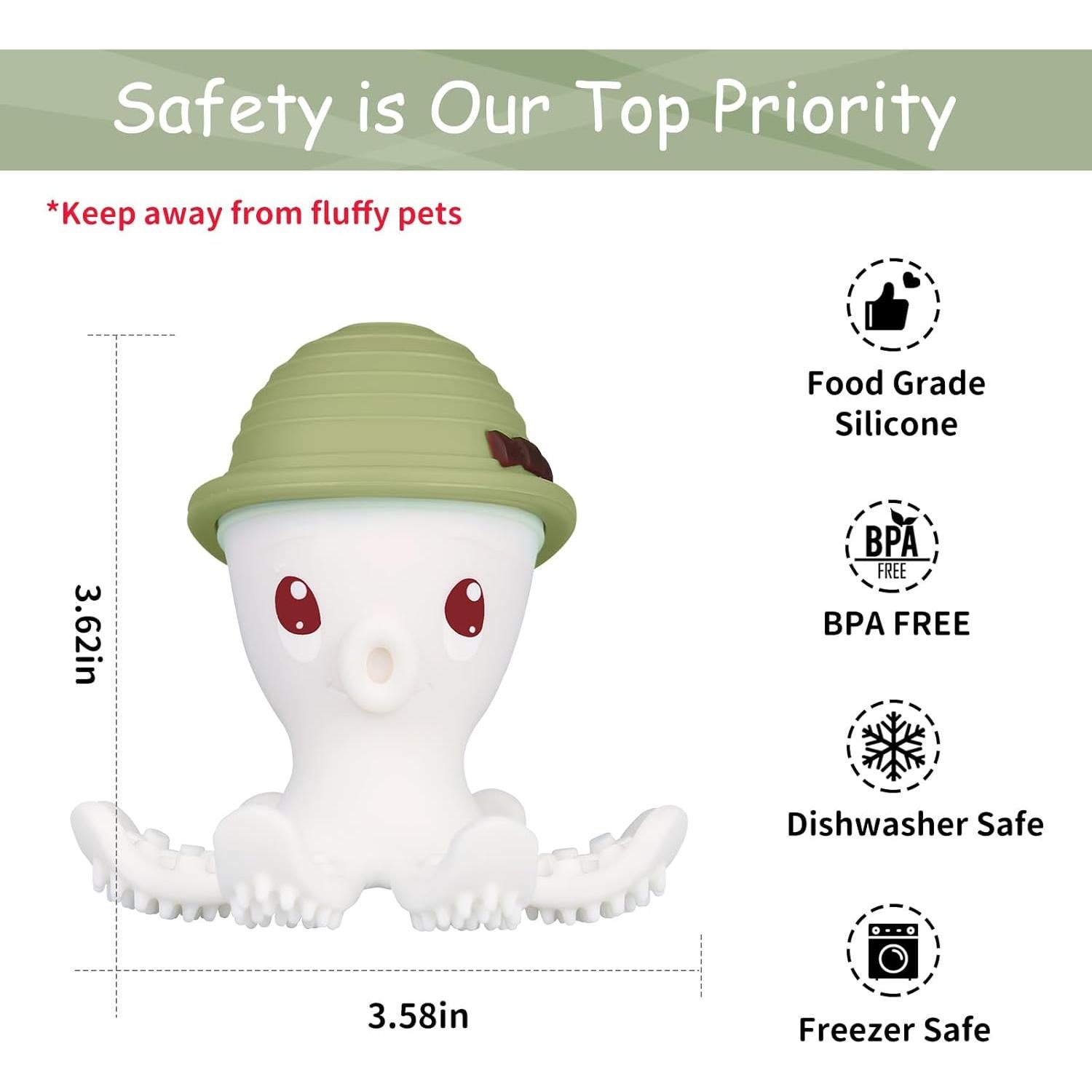 Mordedor Pulpo Mombella de Silicona para Bebés 3 Meses Verde