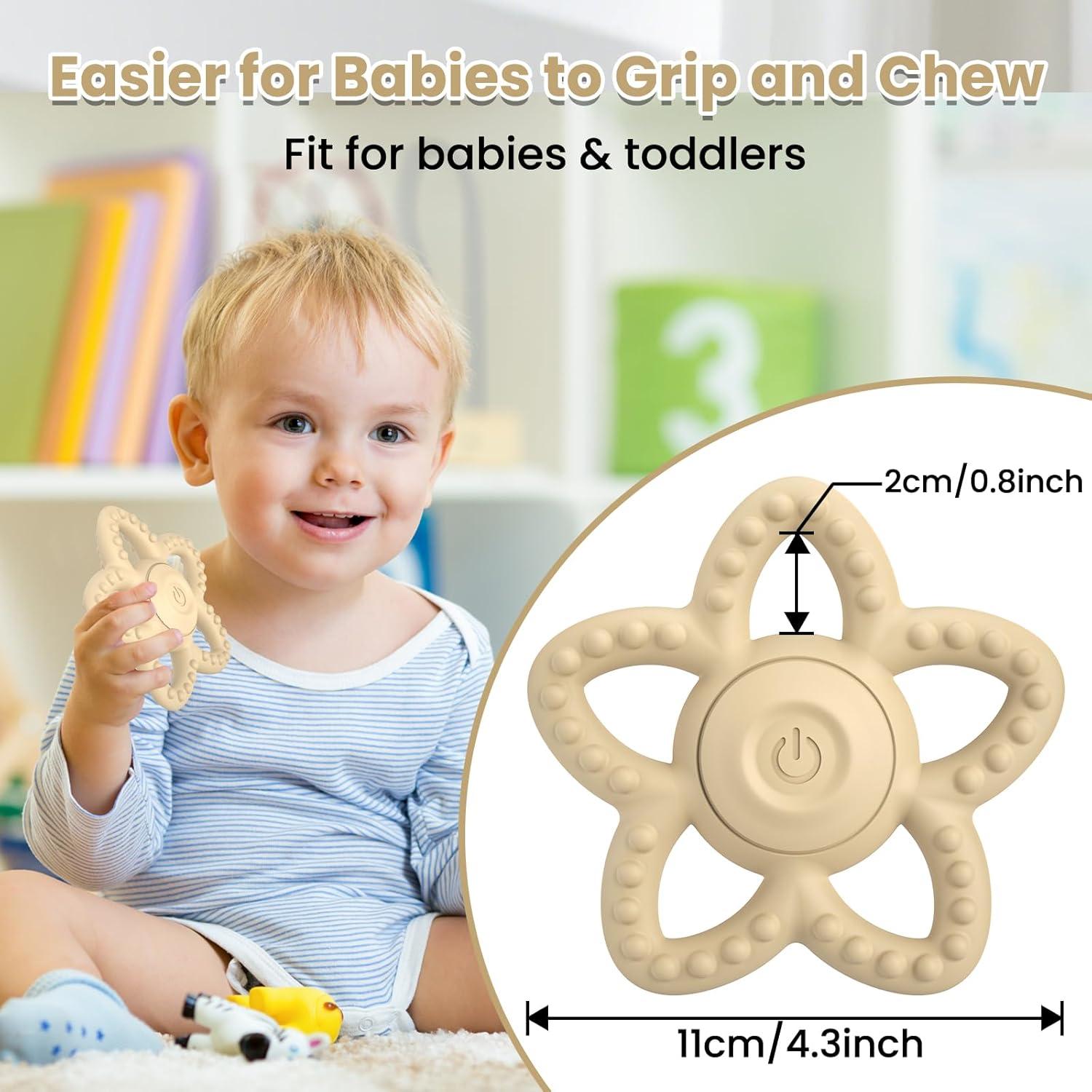 Juguete de Masticar Vibrante para Bebés - Silicona Beige, 3 Modos