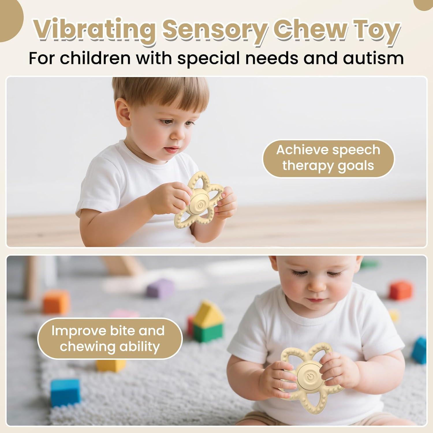 Juguete de Masticar Vibrante para Bebés - Silicona Beige, 3 Modos