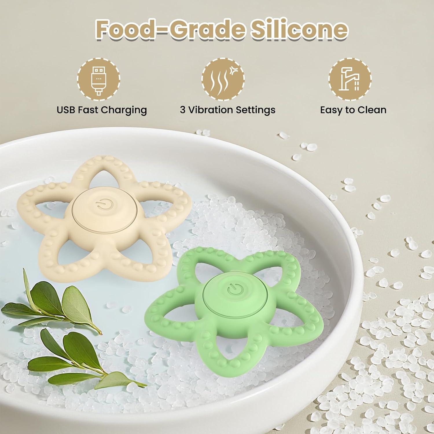 Juguete de Masticar Vibrante para Bebés - Silicona Beige, 3 Modos