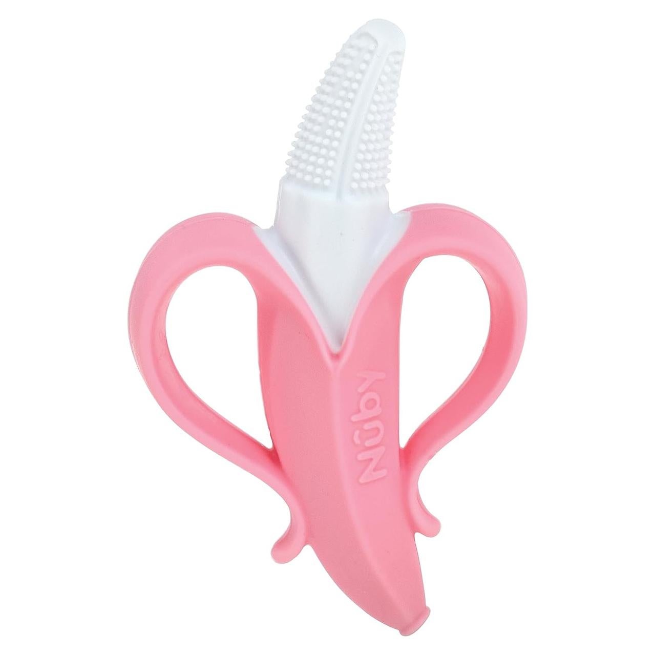 Cepillo de Dientes Masajeador Nuby NanaNubs Banana - 100% Silicona - 3+ Meses - Rosa