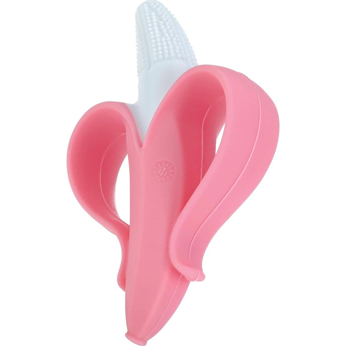 Cepillo de Dientes Masajeador Nuby NanaNubs Banana - 100% Silicona - 3+ Meses - Rosa