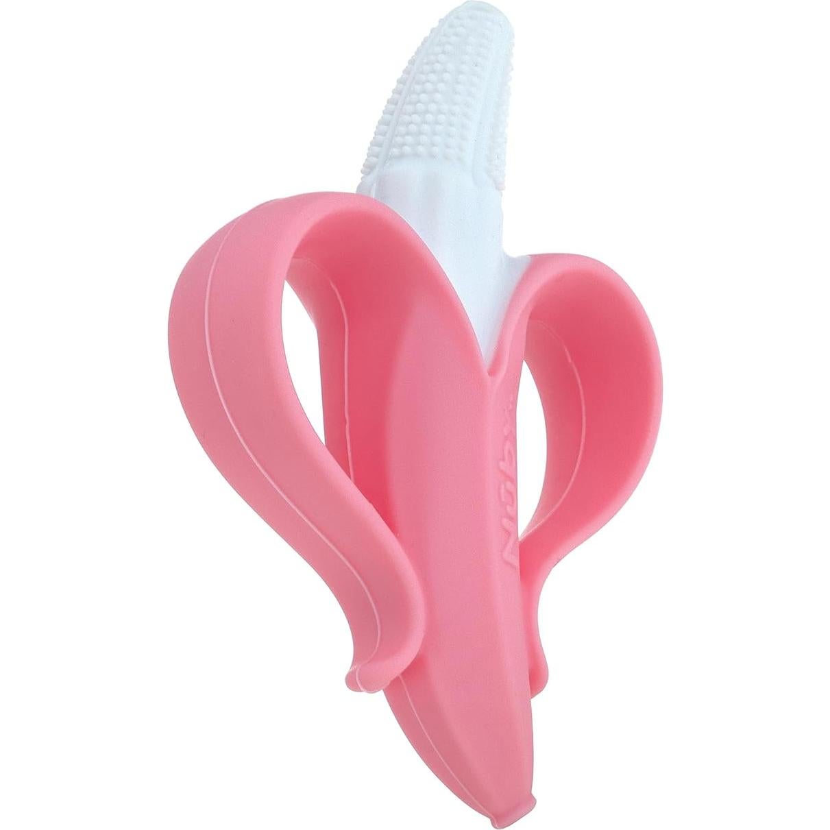 Cepillo de Dientes Masajeador Nuby NanaNubs Banana - 100% Silicona - 3+ Meses - Rosa