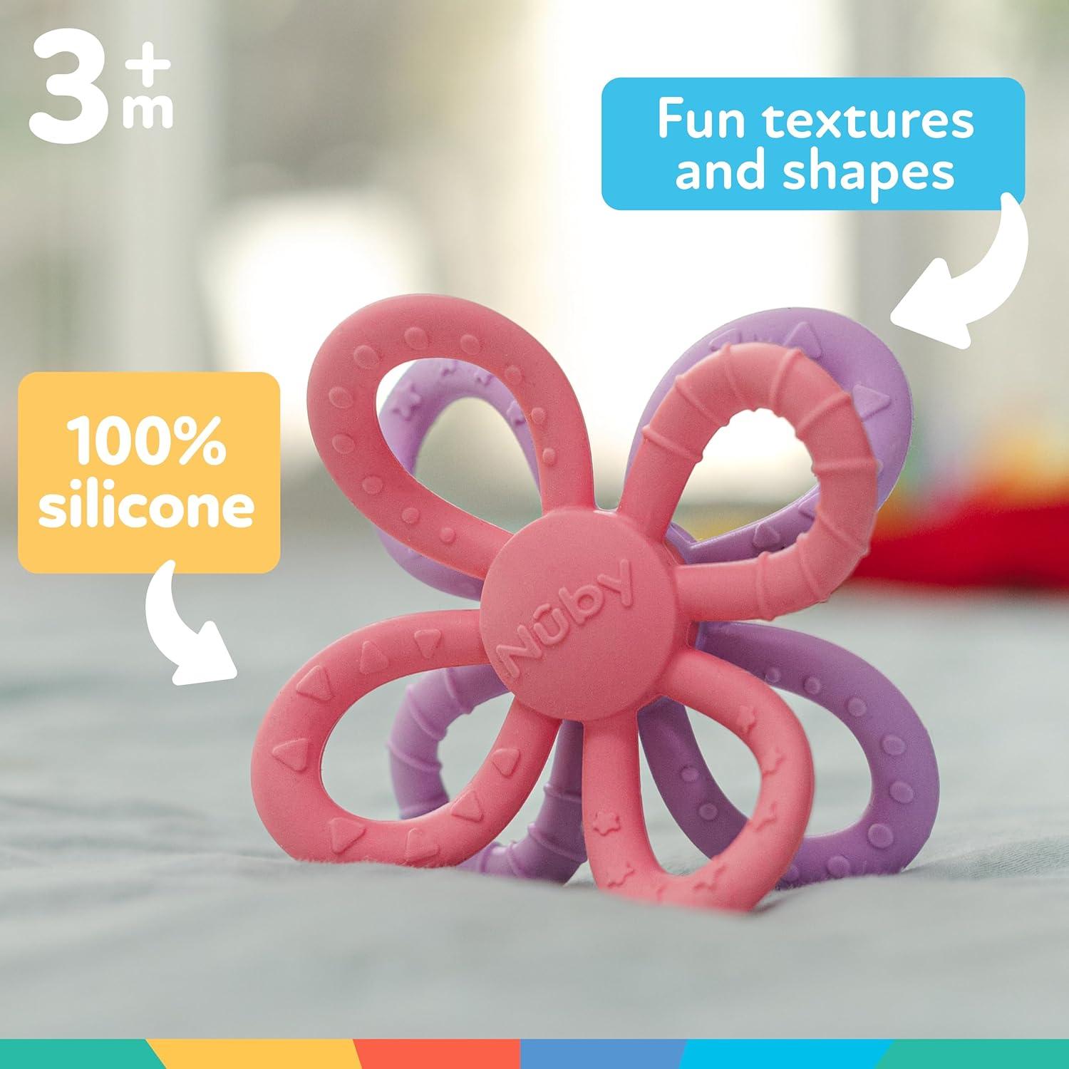 Mordedor Nuby Fun Loops Flor Silicona 3+ Meses Rosa y Púrpura