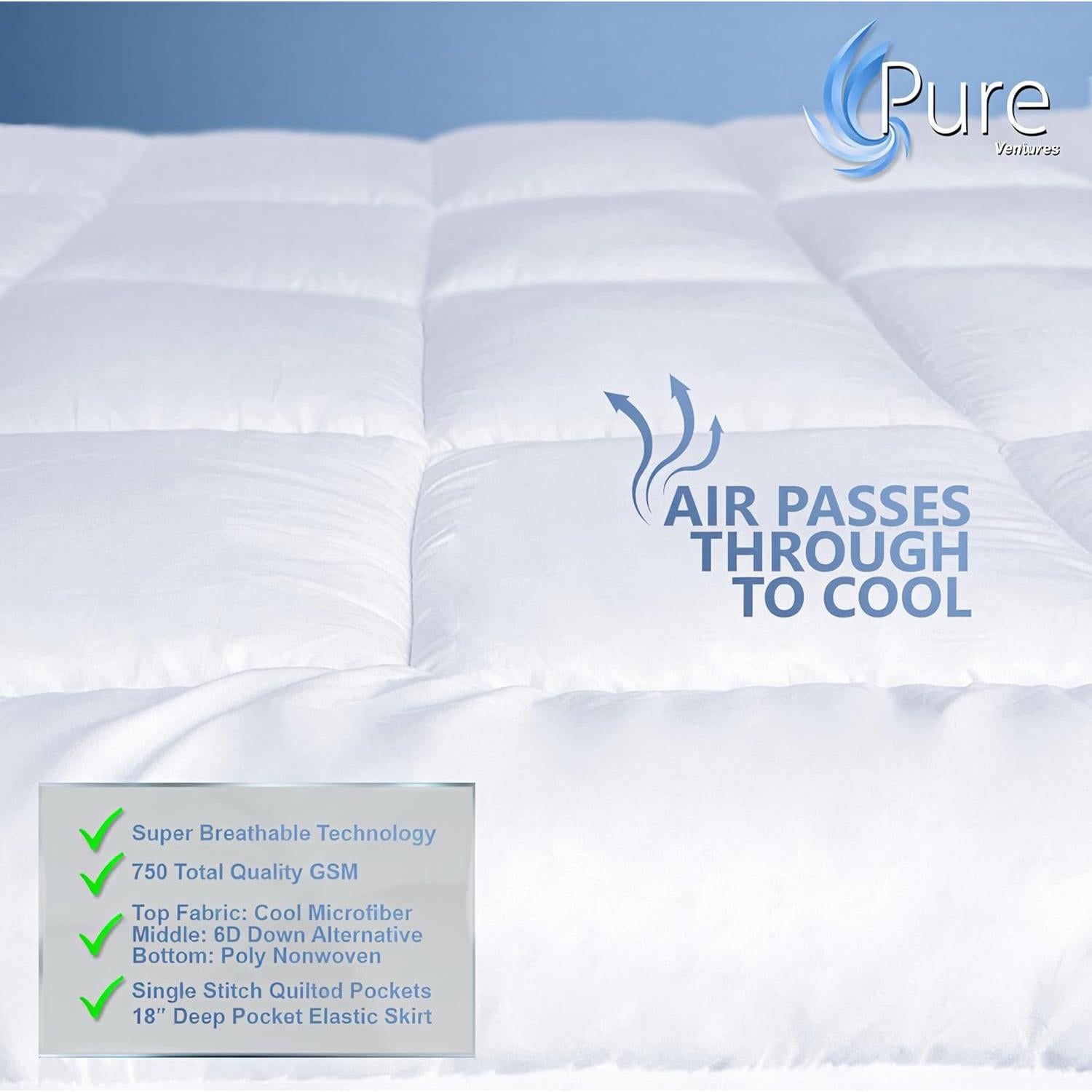 Protector de Colchón y Topper Pure Brands Full Blanco 18"