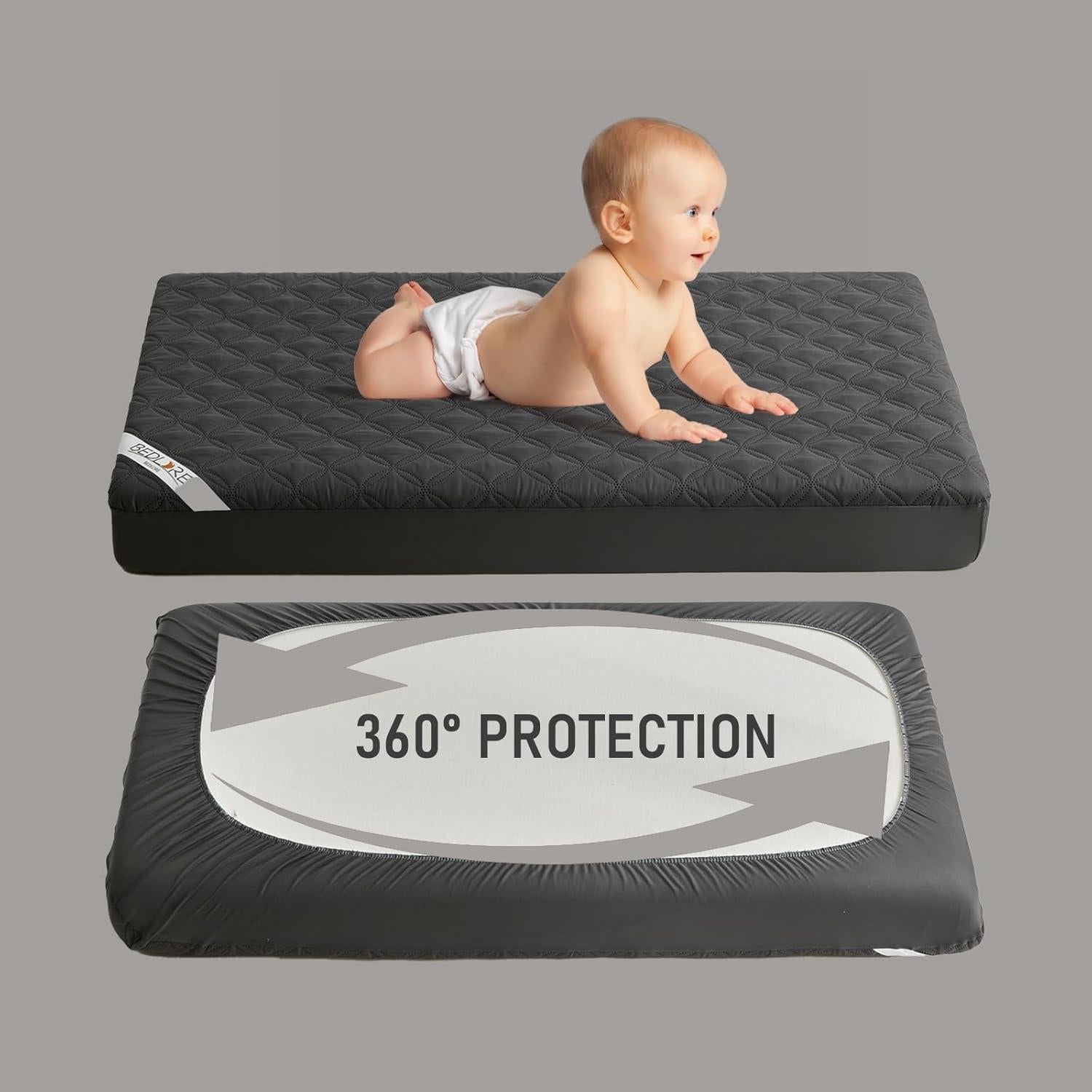 Protector de Colchón Impermeable BEDLORE Cuna Gris - 2 Piezas