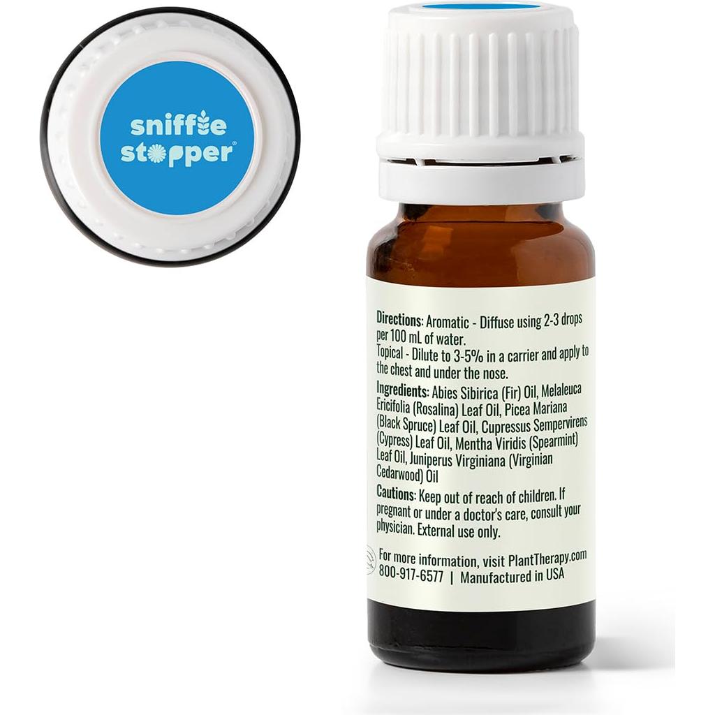 Plant Therapy KidSafe Sniffle Stopper Essential Oil Blend 10 mL (1/3 oz) Respiratory Support Blend 100% Pure, Undiluted, Natural Aromatherapy, Therapeutic Grade