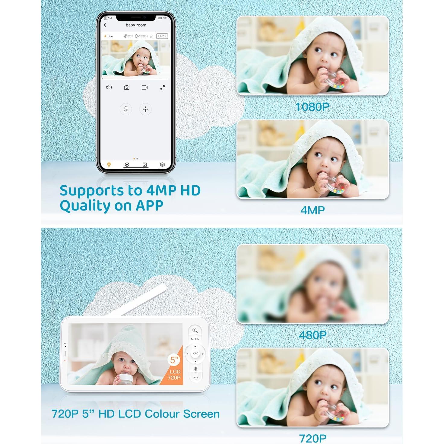 Monitor de Bebé Arenti 4MP con 2 Cámaras y Wi-Fi Doble Banda