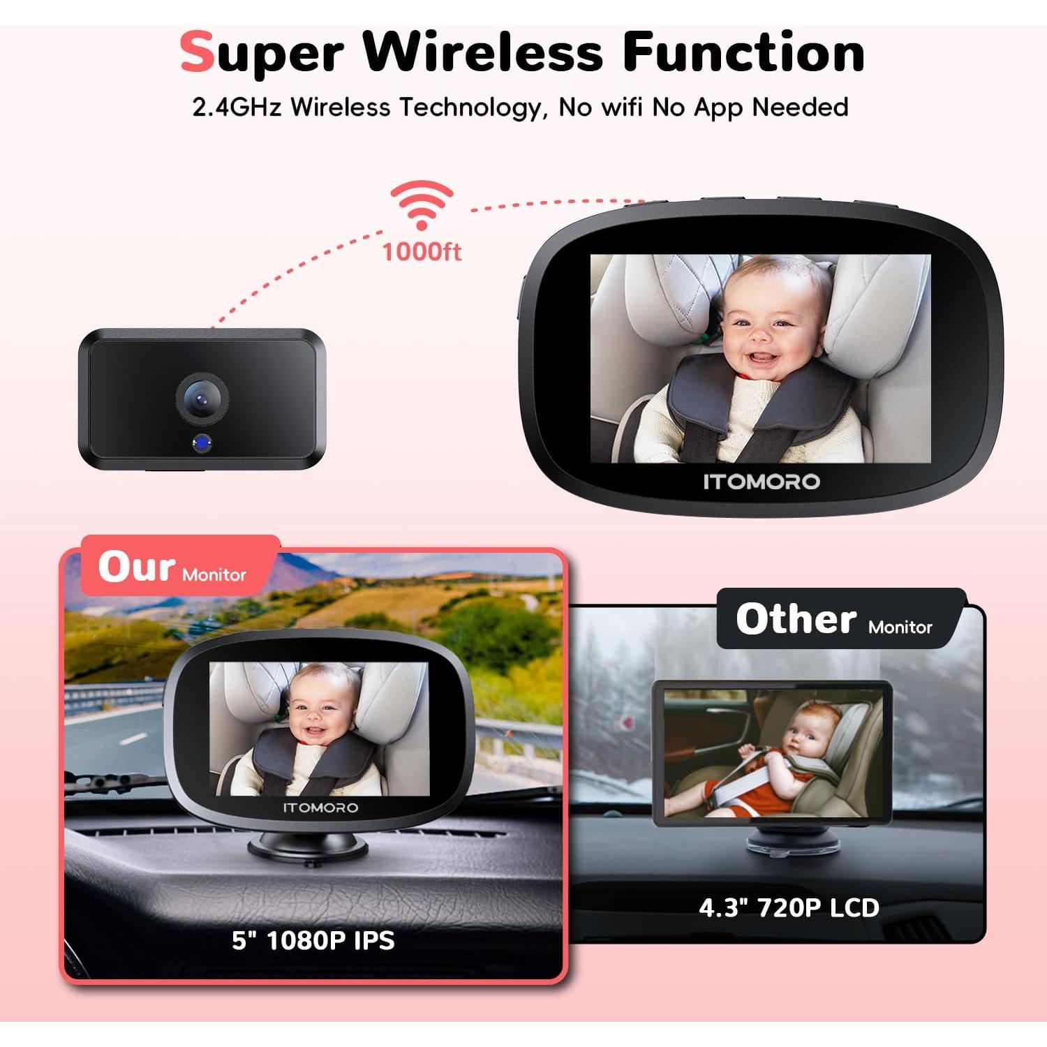 Cámara de Auto Inalámbrica Dual Itomoro 5" HD para Bebés