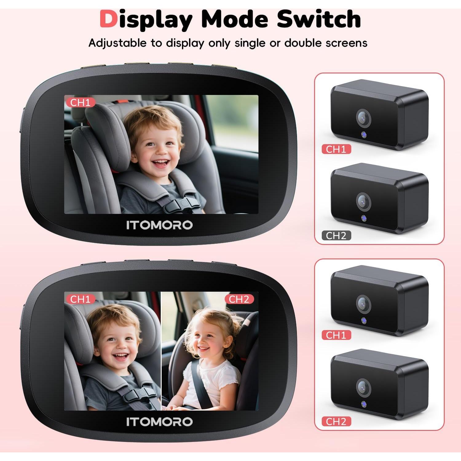Cámara de Auto Inalámbrica Dual Itomoro 5" HD para Bebés