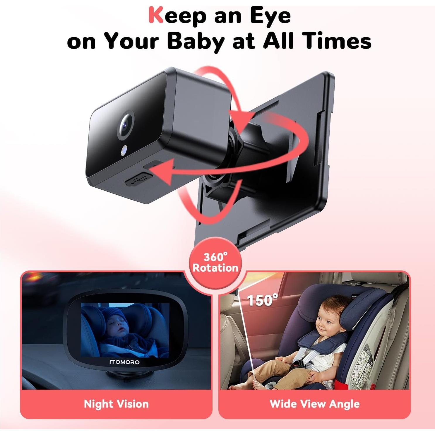 Cámara de Auto Inalámbrica Dual Itomoro 5" HD para Bebés