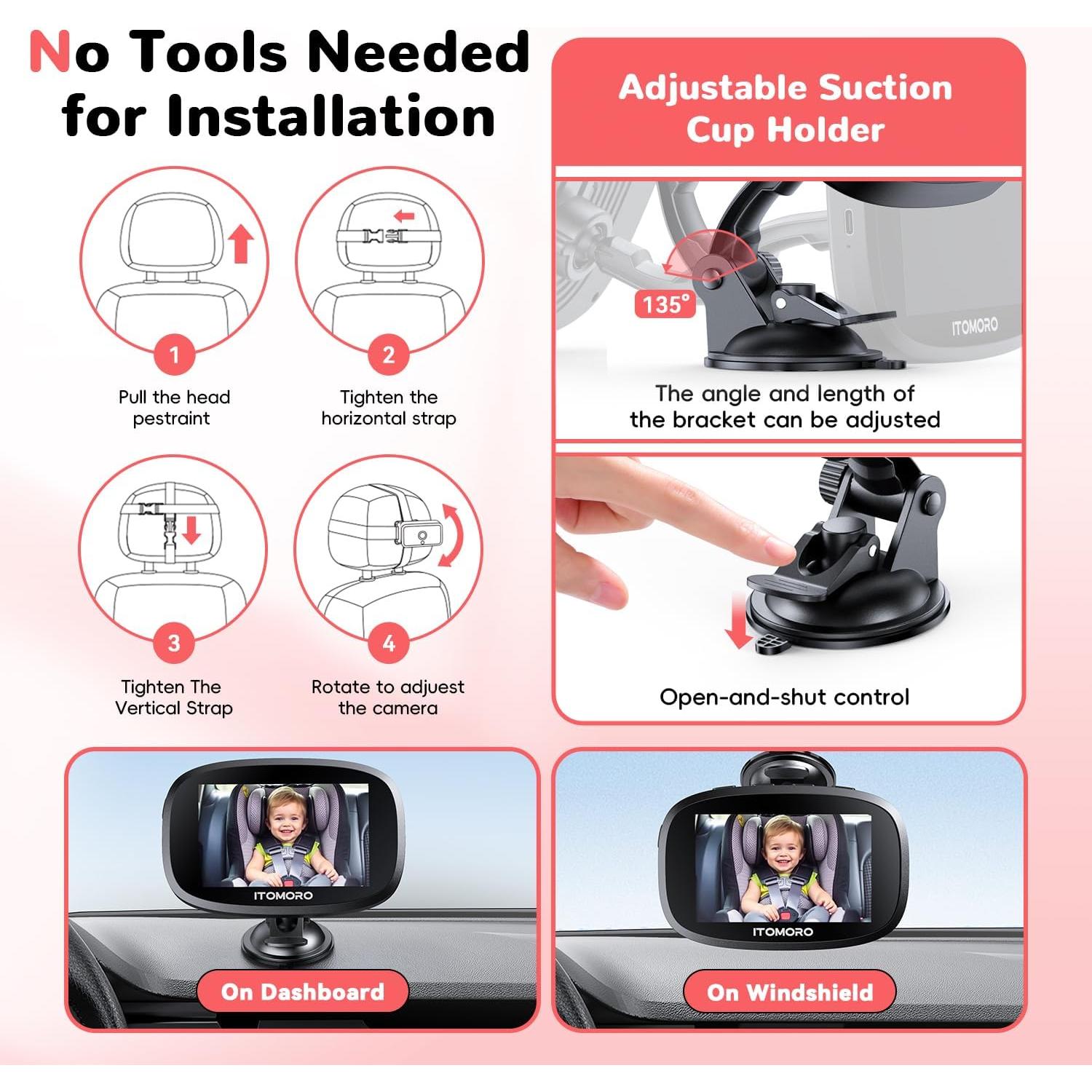 Cámara de Auto Inalámbrica Dual Itomoro 5" HD para Bebés