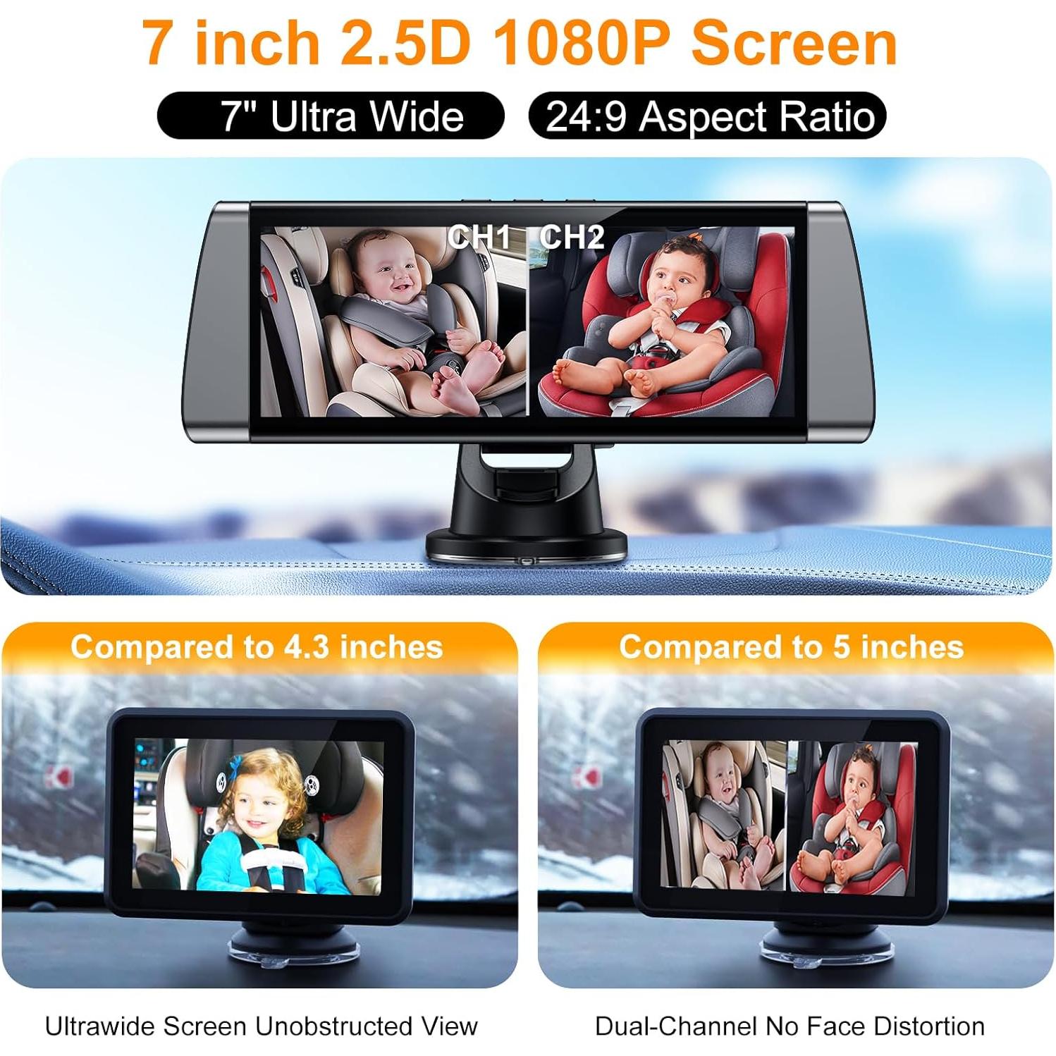 Cámara de Auto para Bebés BOEYOS BM300 Doble HD 1080P 7"