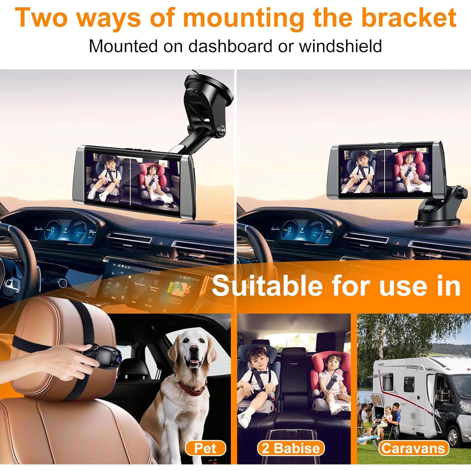 Cámara de Auto para Bebés BOEYOS BM300 Doble HD 1080P 7"