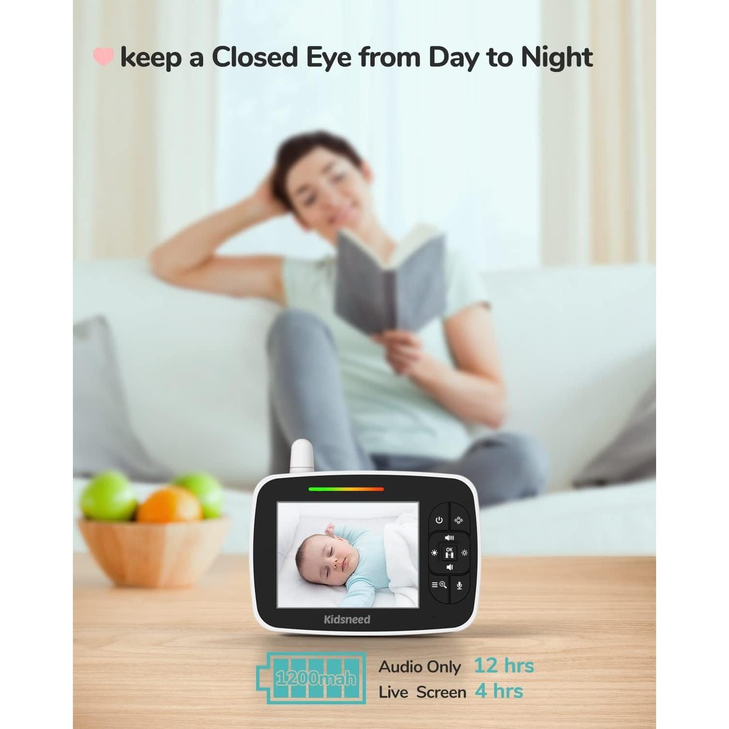 Monitor de Bebé Kidsneed SM935A con 2 Cámaras y Pantalla 3.5"