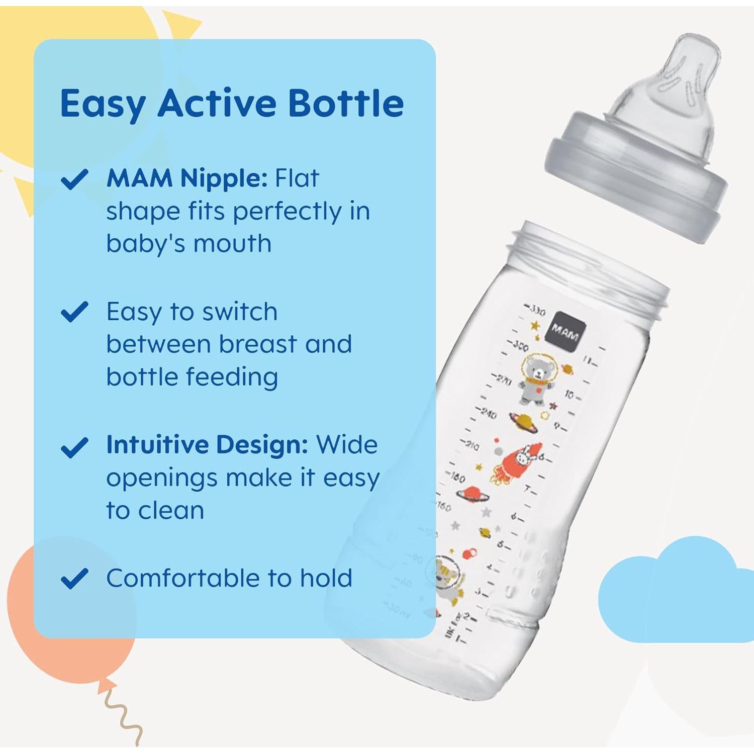 Botella para Bebés MAM Easy Active 325ml Rosa, Tetina Flujo Rápido