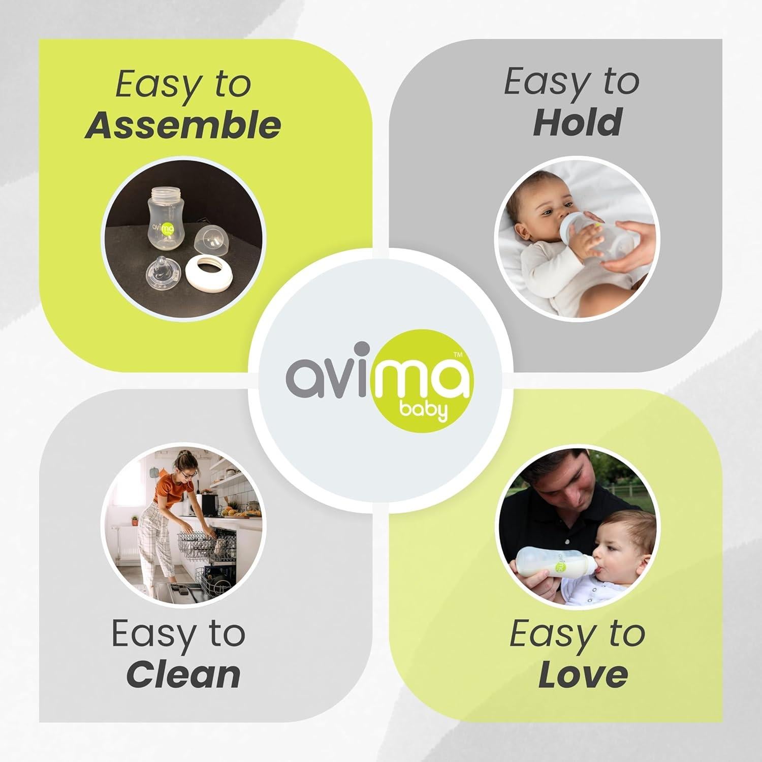 Botellas Anticólicos Avima Baby 12 oz - Juego de 3, Libre de BPA