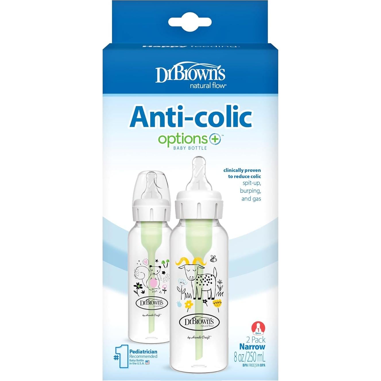Biberón Estrecho Anti-Cólico Dr. Brown's 250 mL 2-Pack