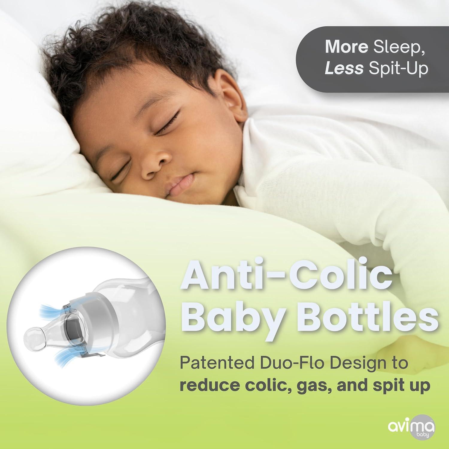 Set de 8 Biberones Anti Cólico Avima 300 ml - Tetinas Estándar