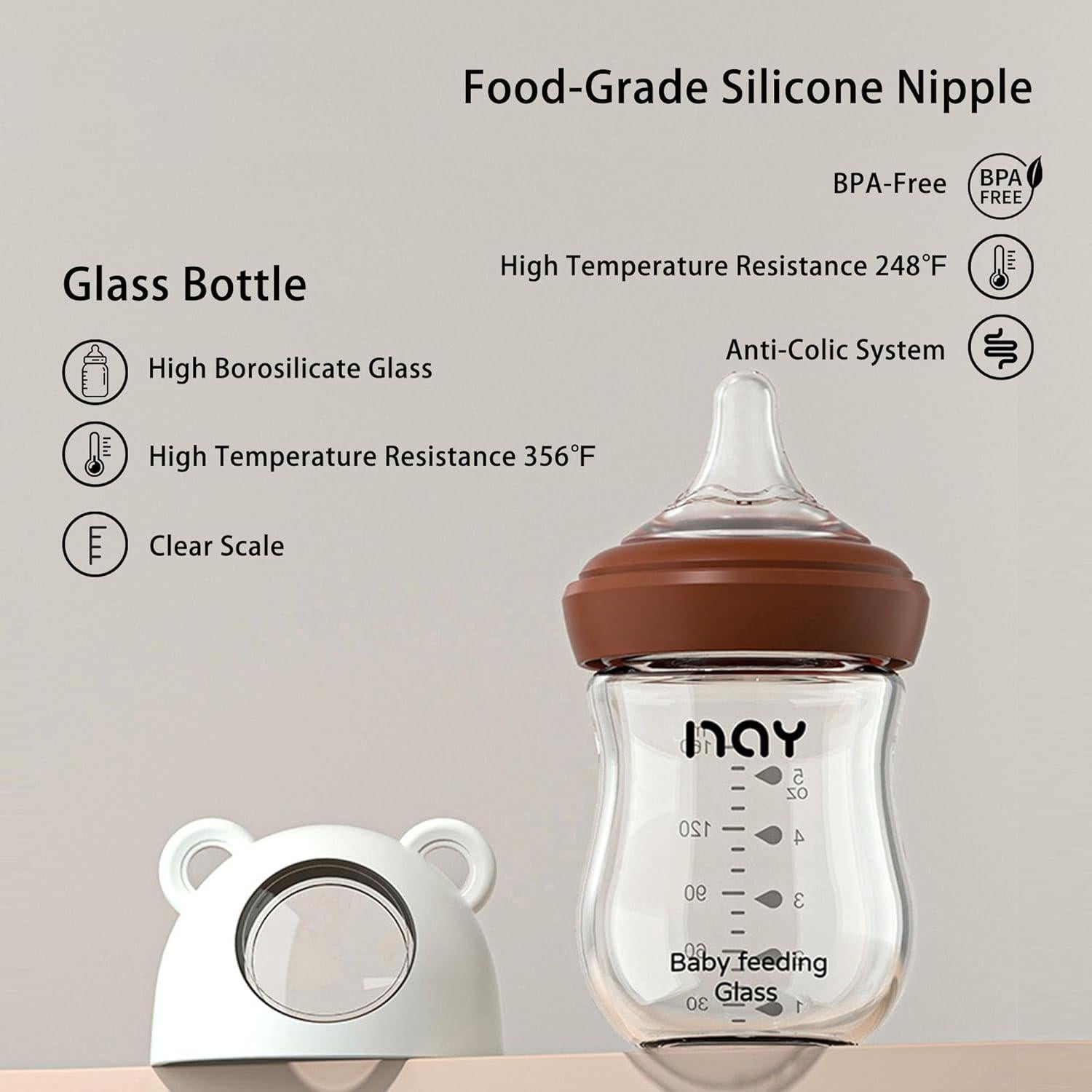 Botella de vidrio anti-cólico Yanyoyo 160ml con pezón S