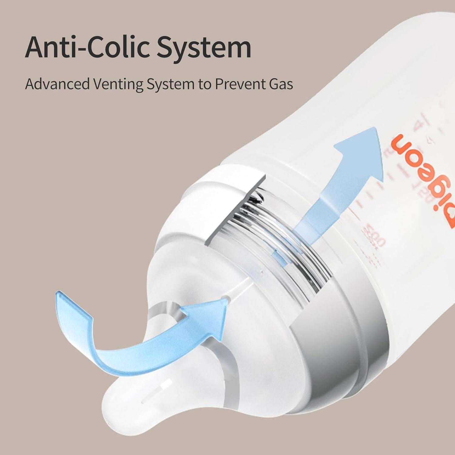 Botella de Lactancia Pigeon Cuello Ancho 160ml Anti-Cólico Paquete 4