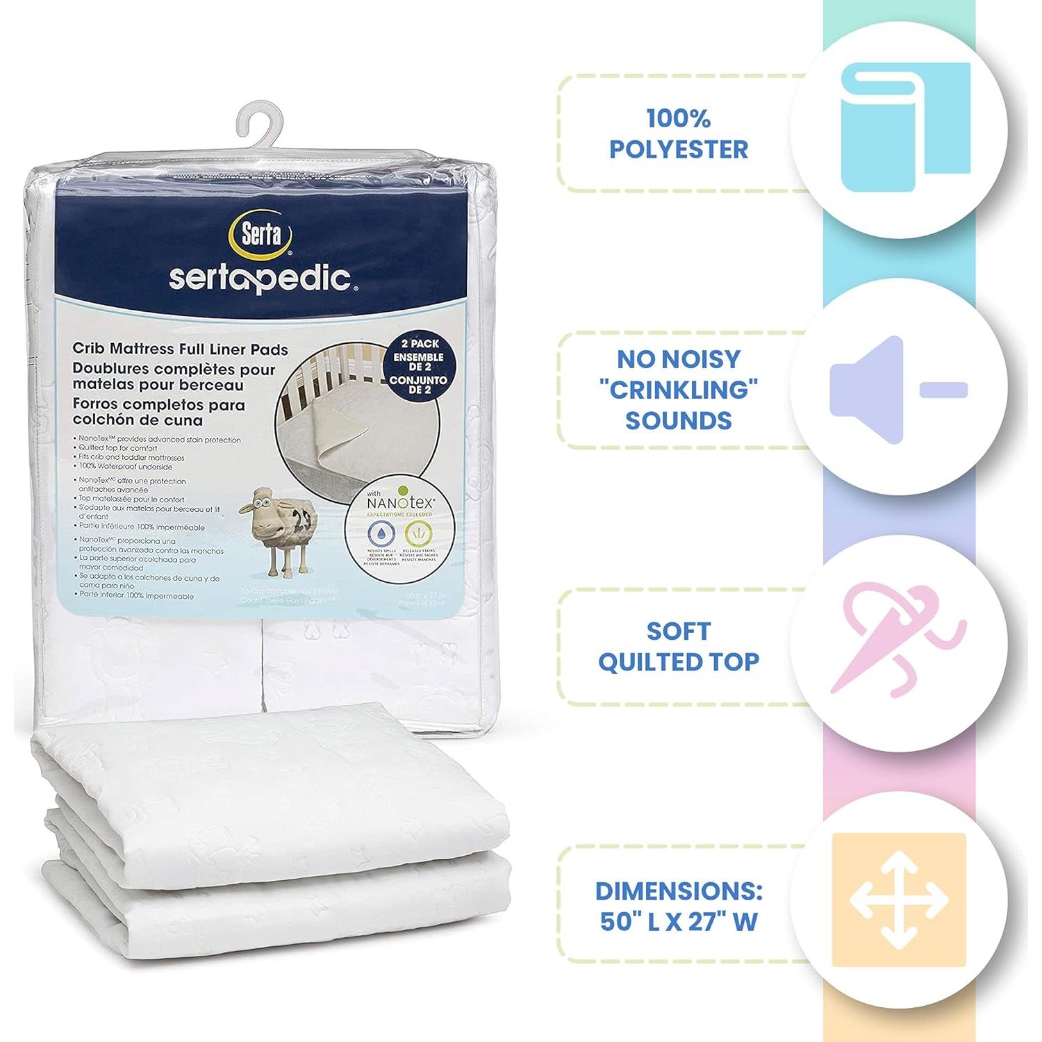 Almohadillas para Colchón de Cuna Serta Sertapedic - 2 Piezas Impermeables