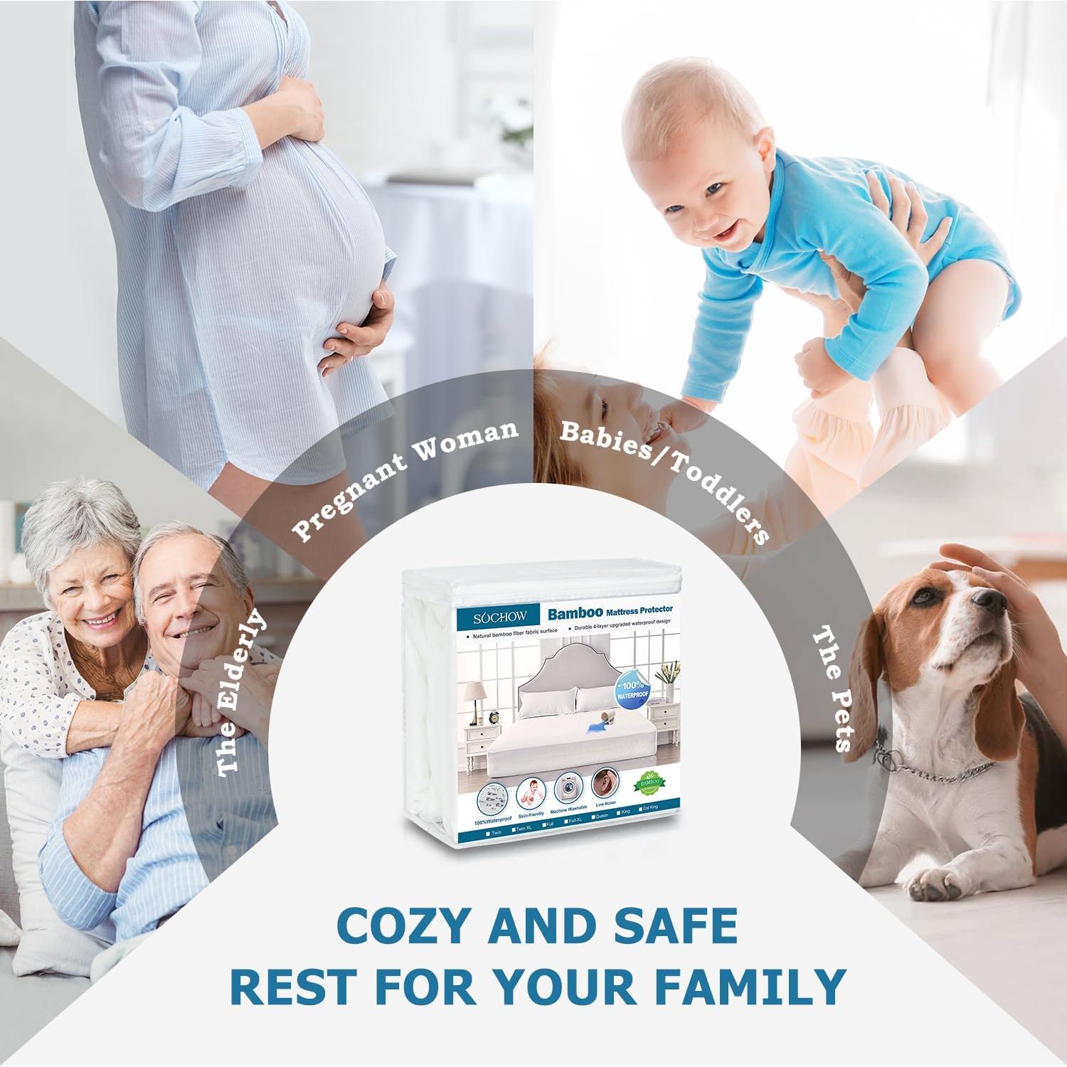 Protector de Colchón King SOCHOW Impermeable 4 Capas Transpirable