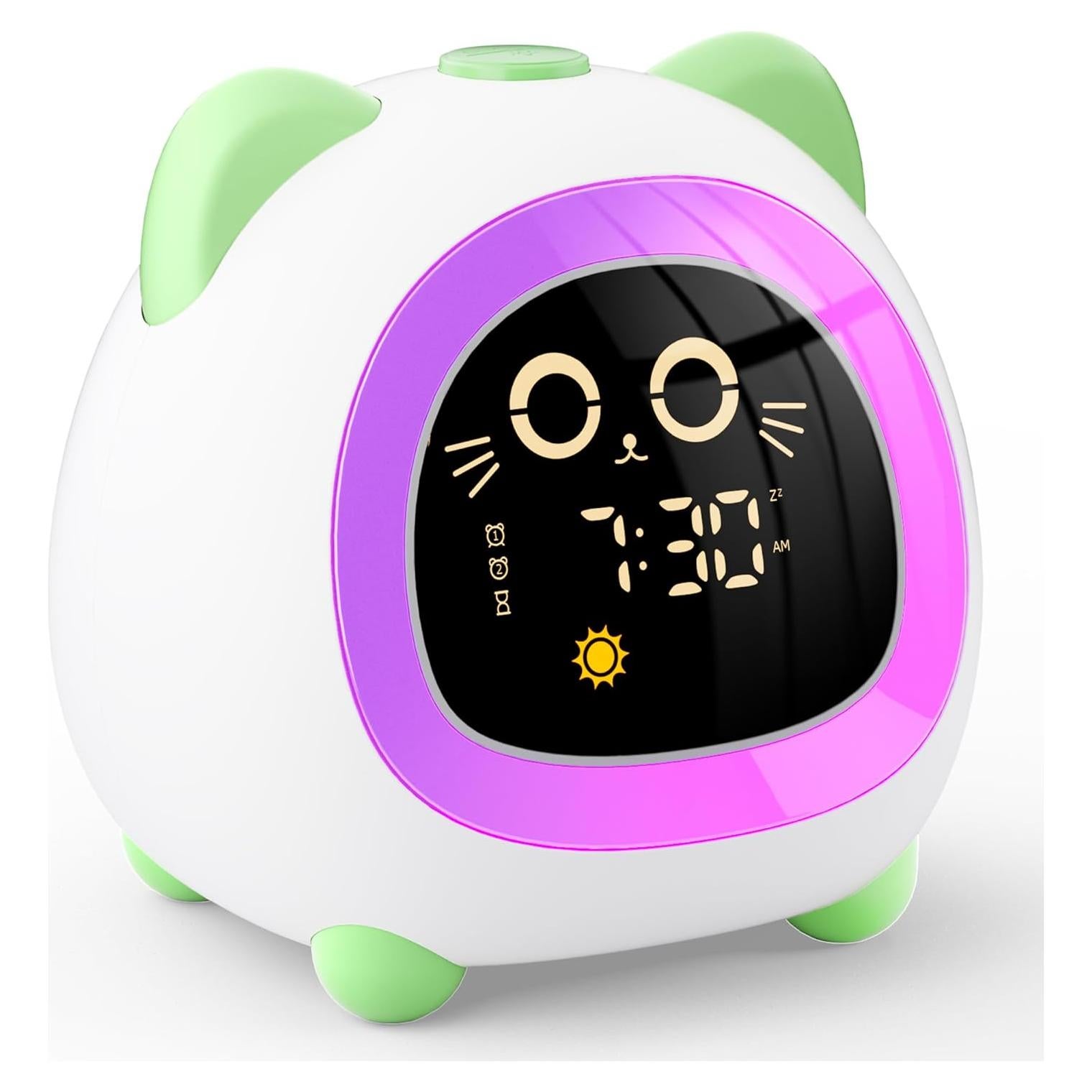 Reloj Despertador Infantil ANALOI Gato Verde Manzana con Luz