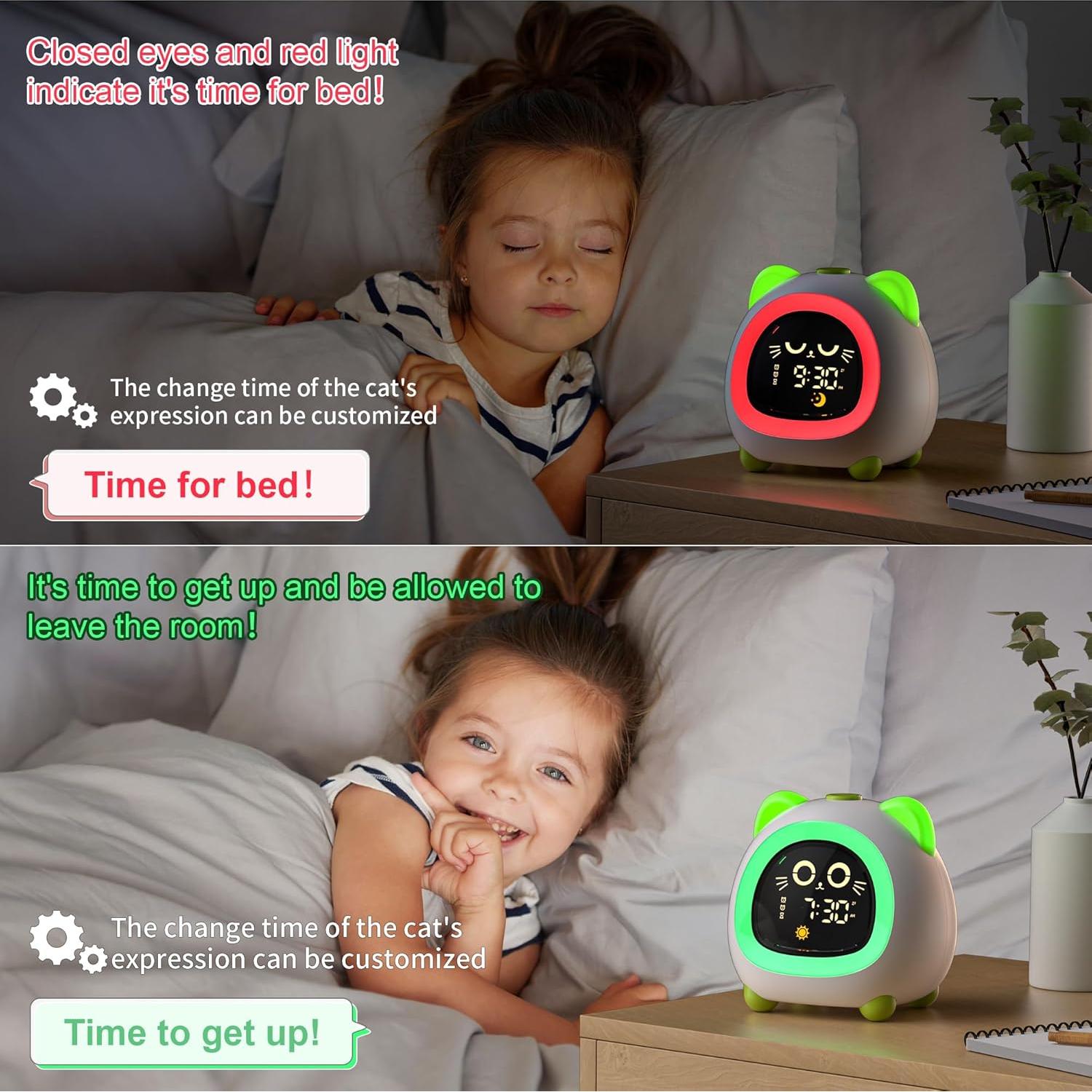 Reloj Despertador Infantil ANALOI Gato Verde Manzana con Luz
