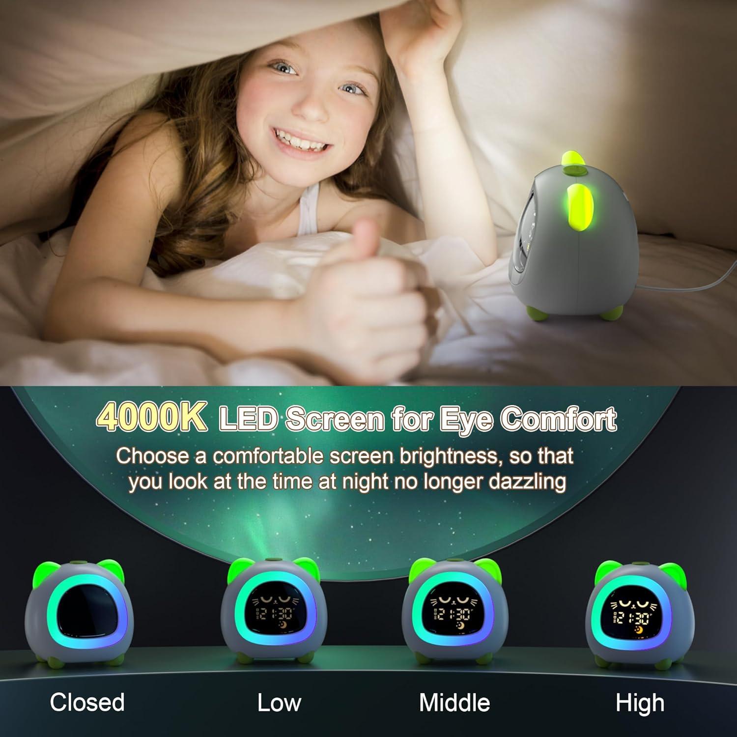 Reloj Despertador Infantil ANALOI Gato Verde Manzana con Luz