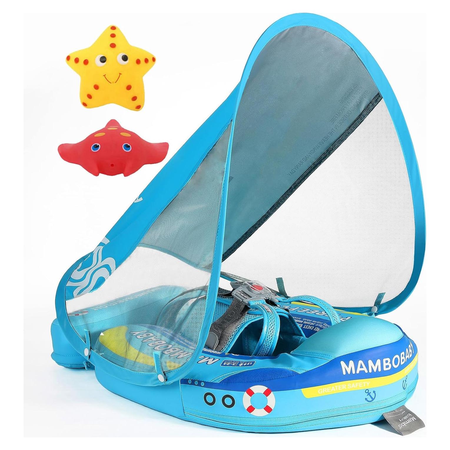 Flotador Mambobaby Azul Barco con Toldo Solar Ajustable