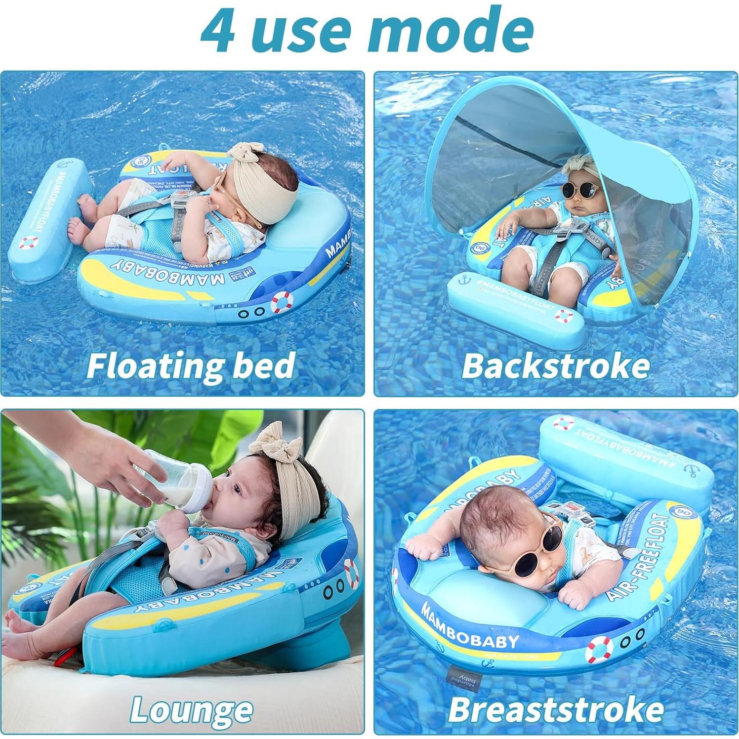 Flotador Mambobaby Azul Barco con Toldo Solar Ajustable