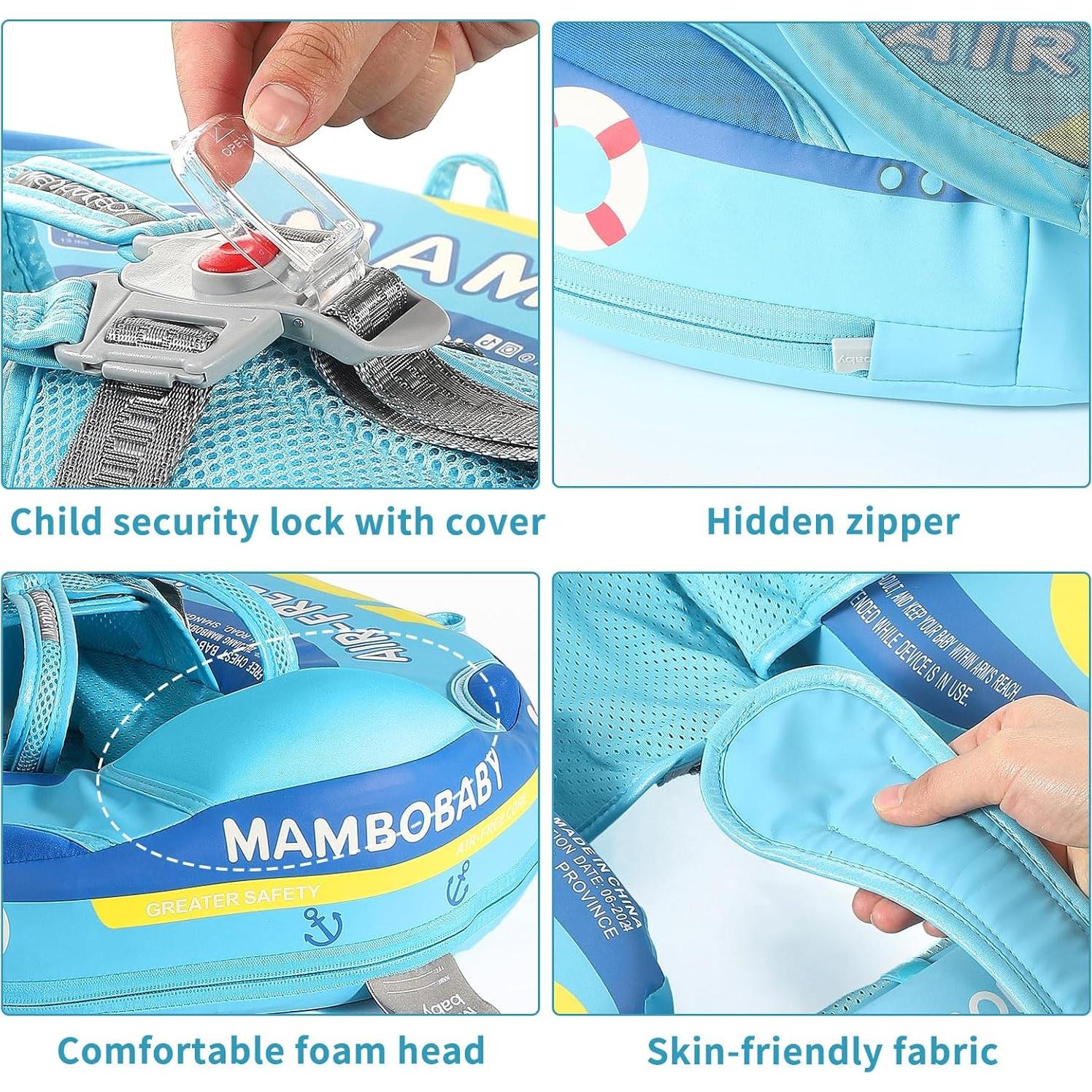 Flotador Mambobaby Azul Barco con Toldo Solar Ajustable