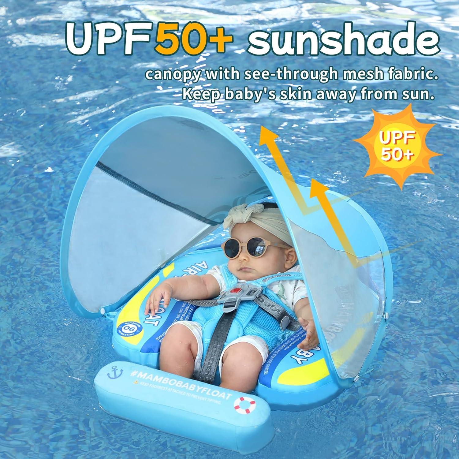 Flotador Mambobaby Azul Barco con Toldo Solar Ajustable