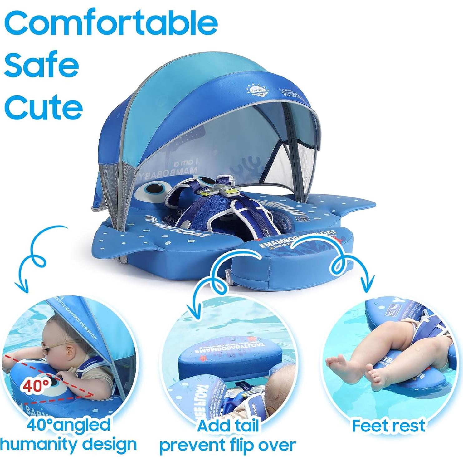 Flotador para Bebés Mambobaby con Toldo y Mochila Azul