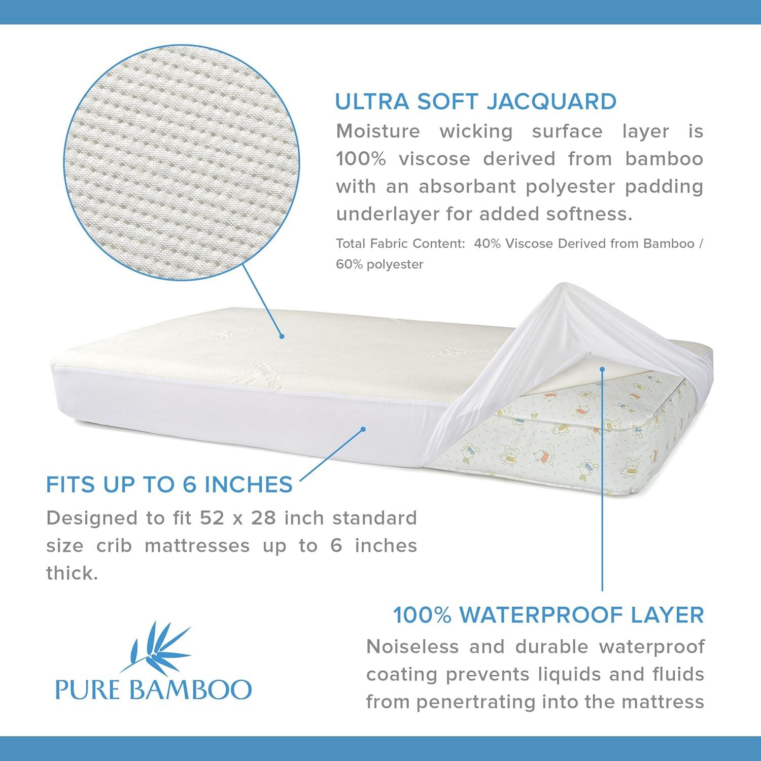 Protector de Colchón de Cuna Pure Bamboo 132x71 cm Impermeable