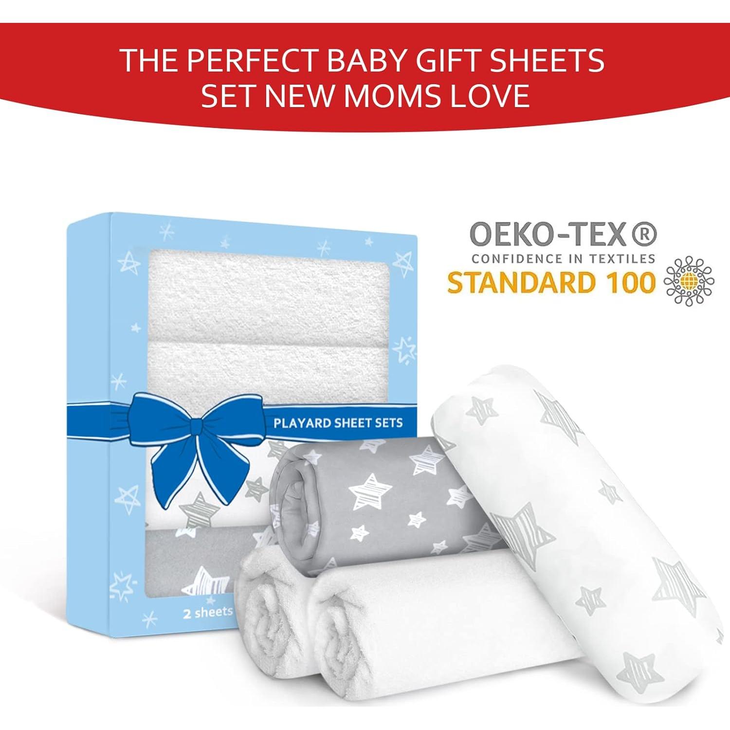 Juego de Sábanas para Pack and Play Moonsea 4 Piezas Gris y Blanco