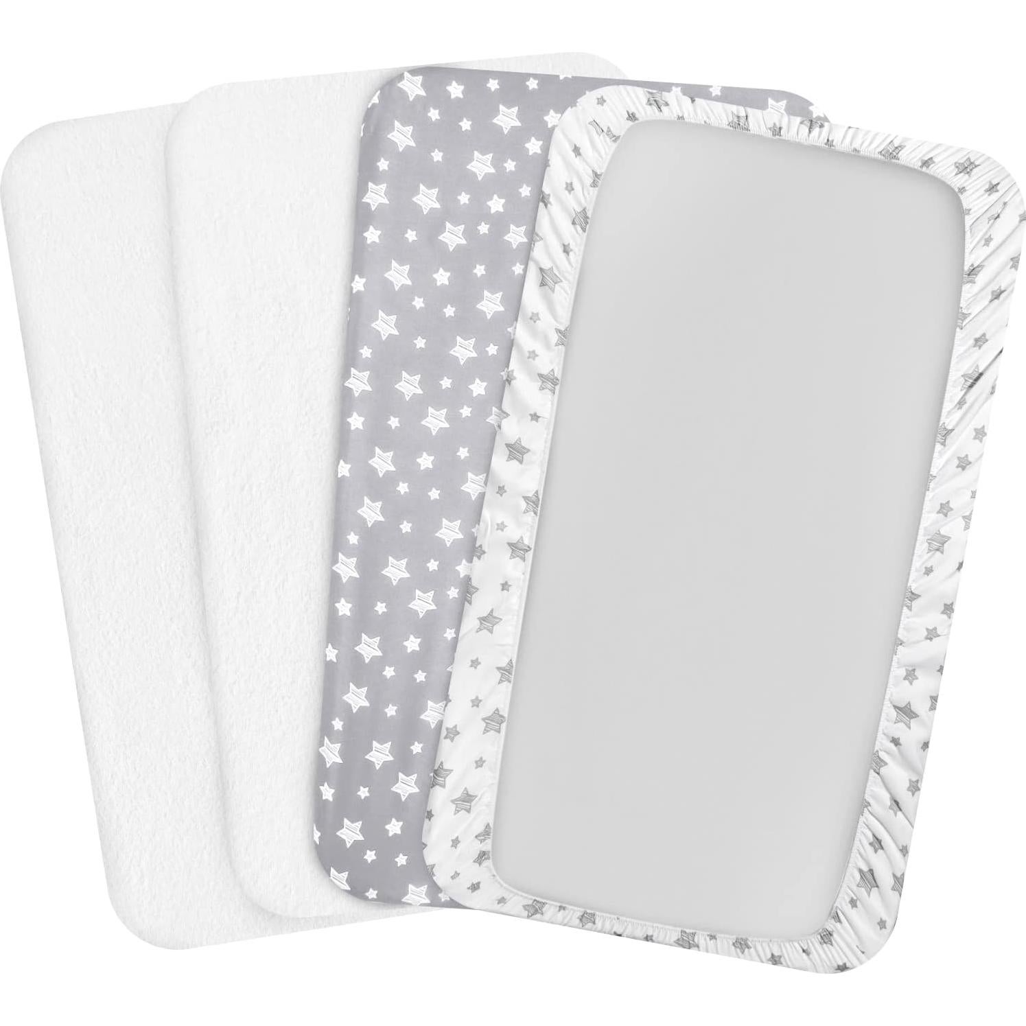 Juego de Sábanas para Pack and Play Moonsea 4 Piezas Gris y Blanco