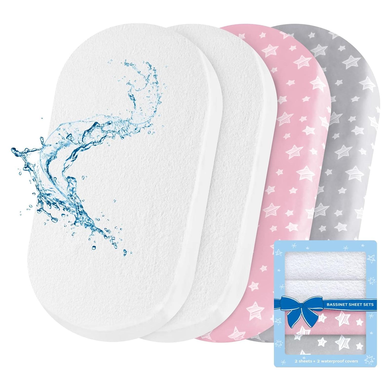 Sábanas para Cuna Moonsea 4 Piezas Ajuste Universal Gris/Rosa