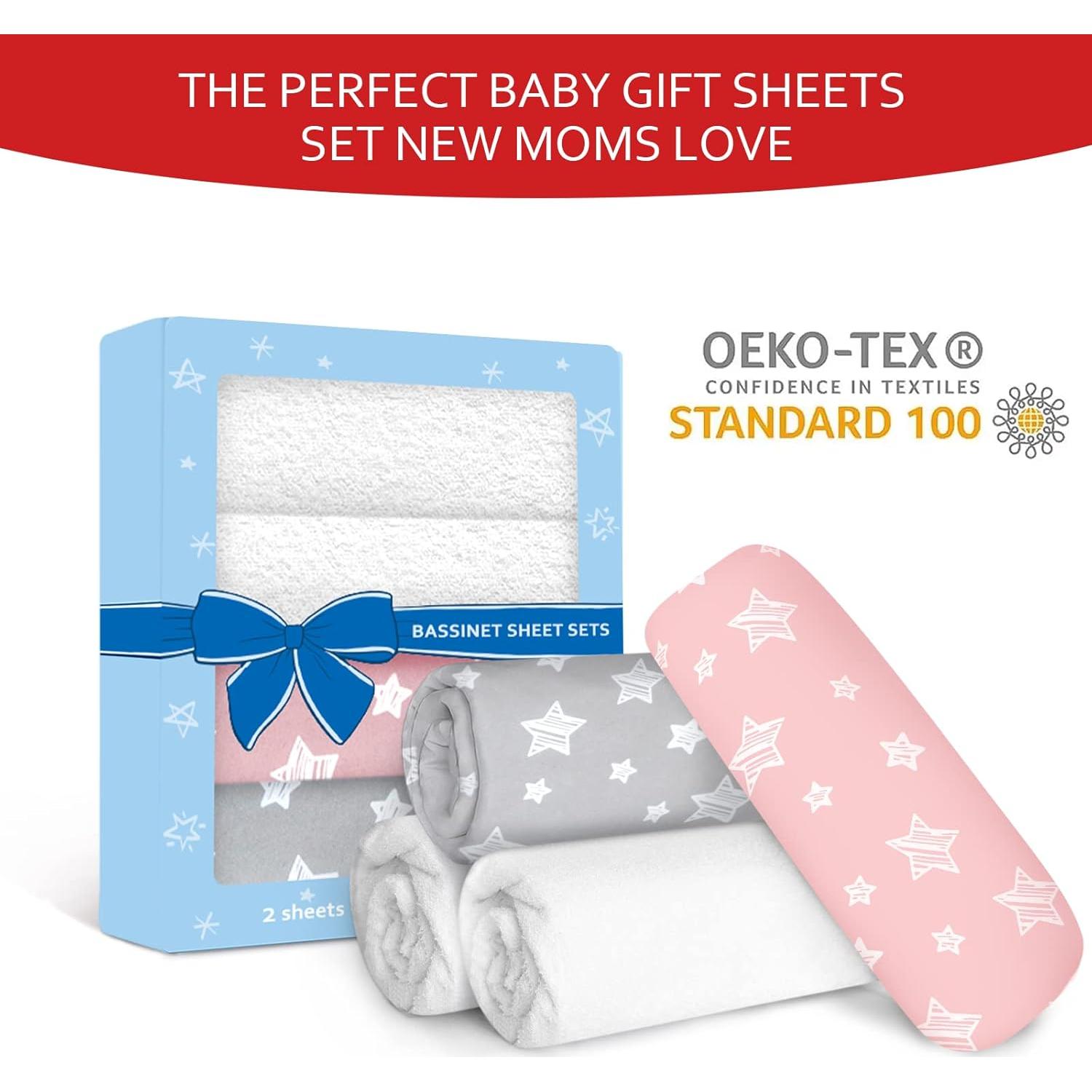 Sábanas para Cuna Moonsea 4 Piezas Ajuste Universal Gris/Rosa