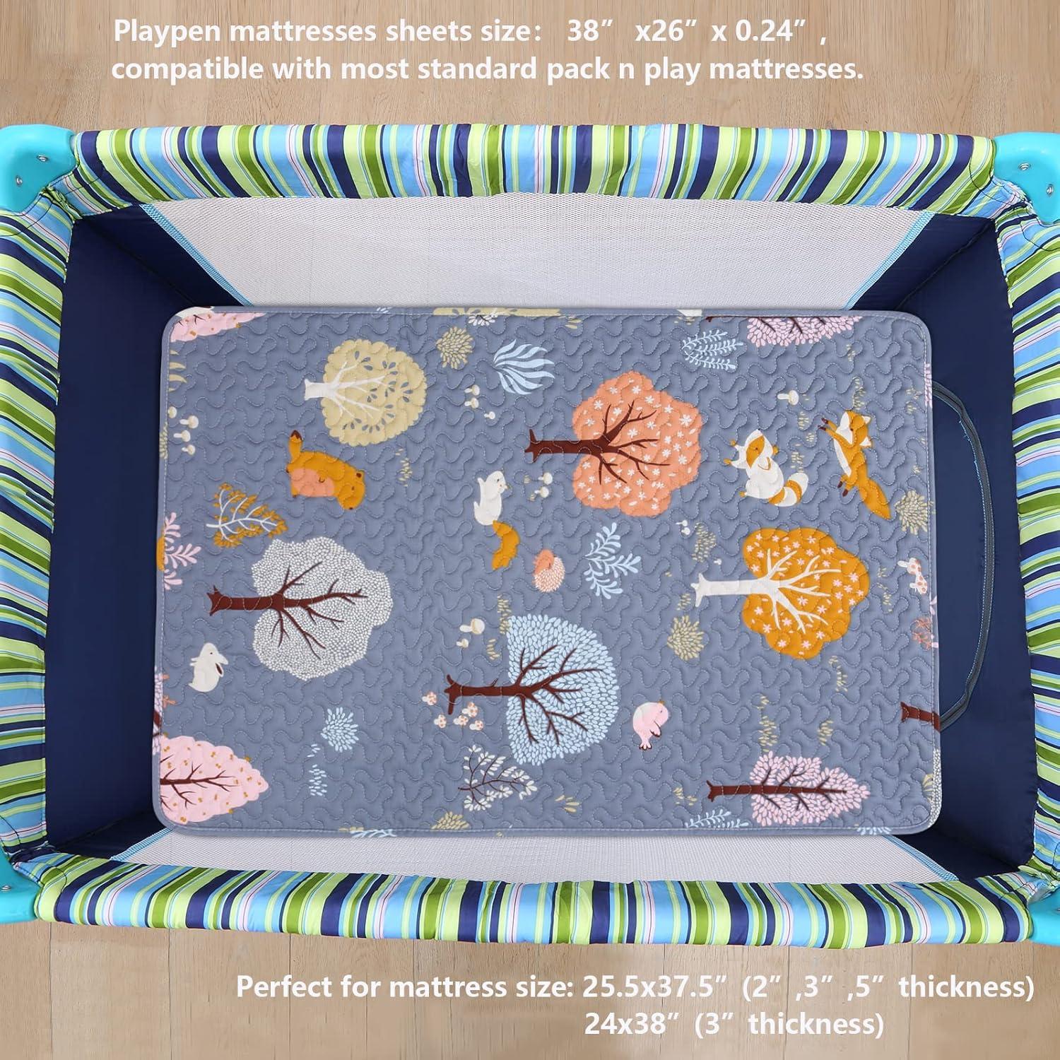 Sábana Acolchada MIIMER para Pack n Play 96.5x66 cm Gris