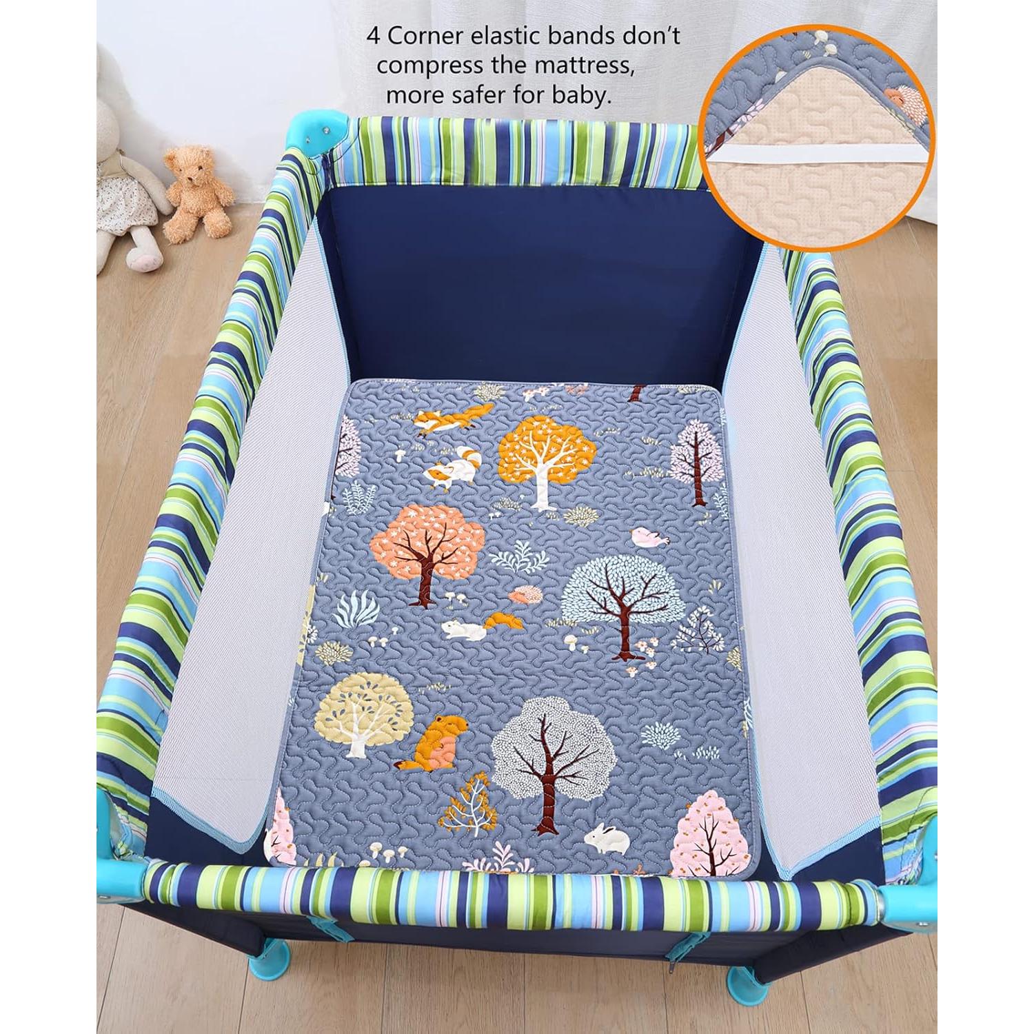 Sábana Acolchada MIIMER para Pack n Play 96.5x66 cm Gris