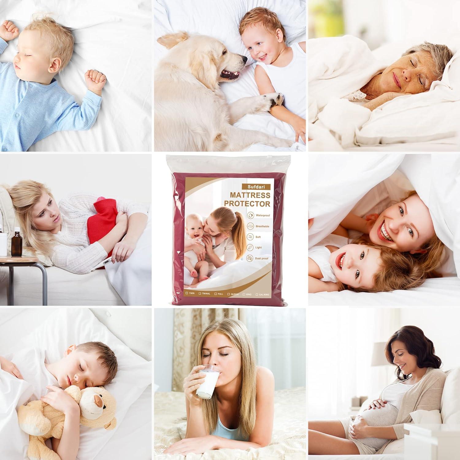 Protector de Colchón Impermeable Sufdari King 18" Burdeos