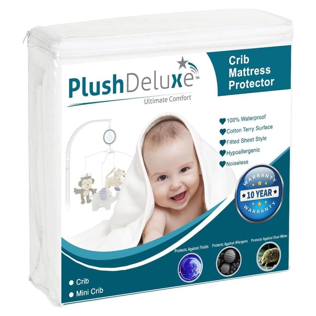 Protector de Colchón PlushDeluxe Cuna 100% Impermeable Algodón